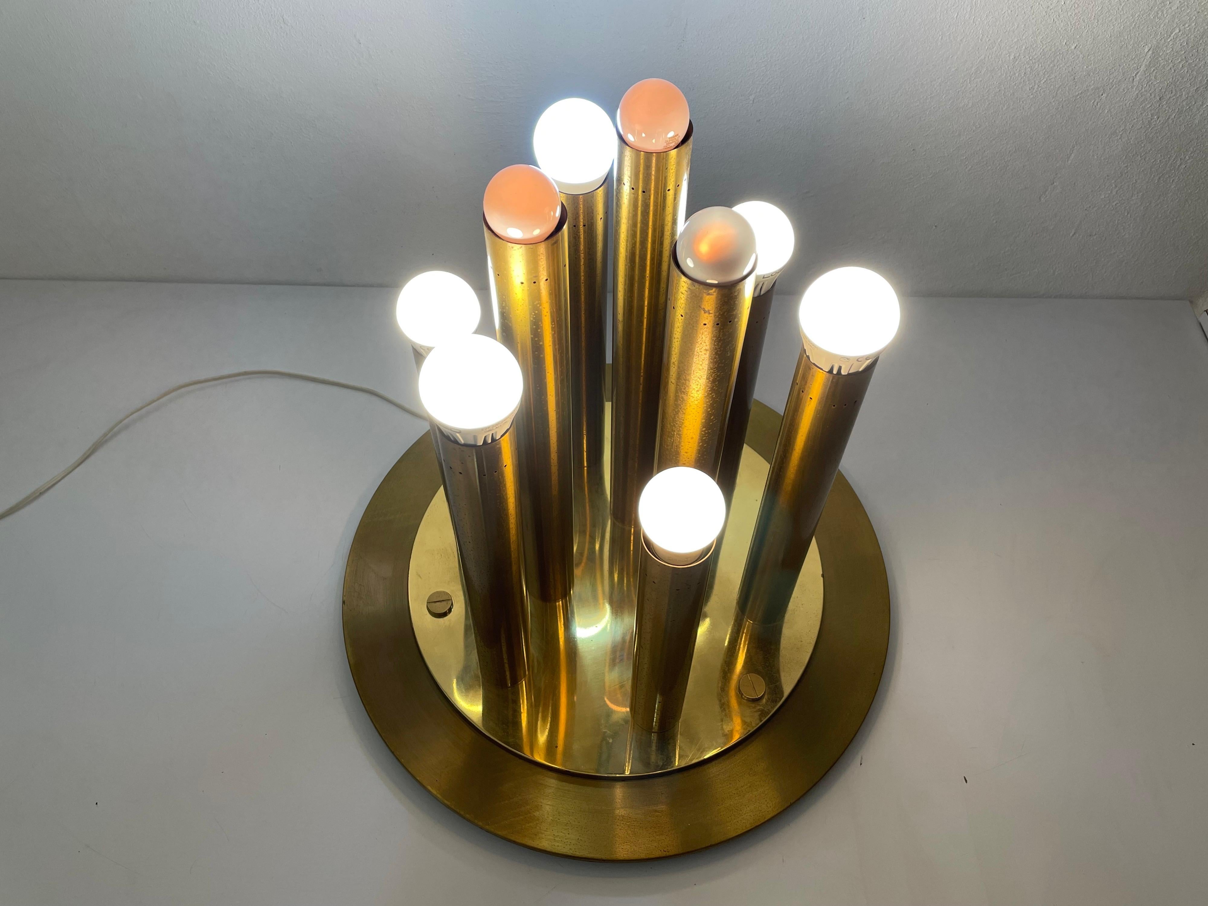 Brass 9 Cylinder Large Ceiling Lamp by Lamperti, Robbiate 'Como', 1960s, Italy For Sale 10
