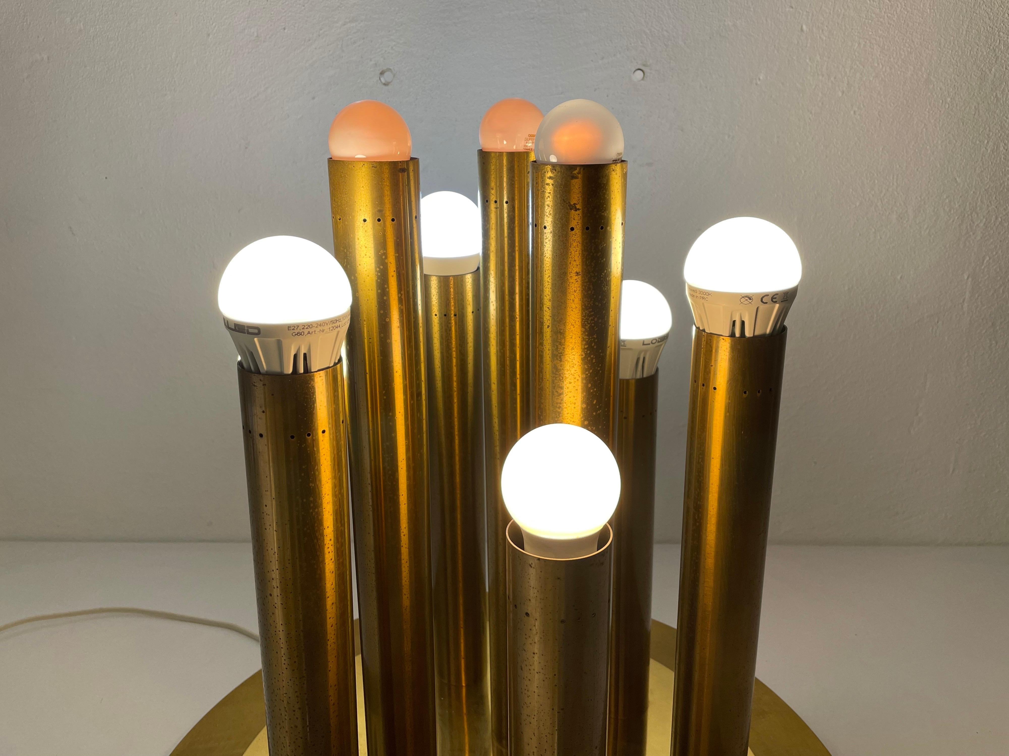 Brass 9 Cylinder Large Ceiling Lamp by Lamperti, Robbiate 'Como', 1960s, Italy For Sale 11