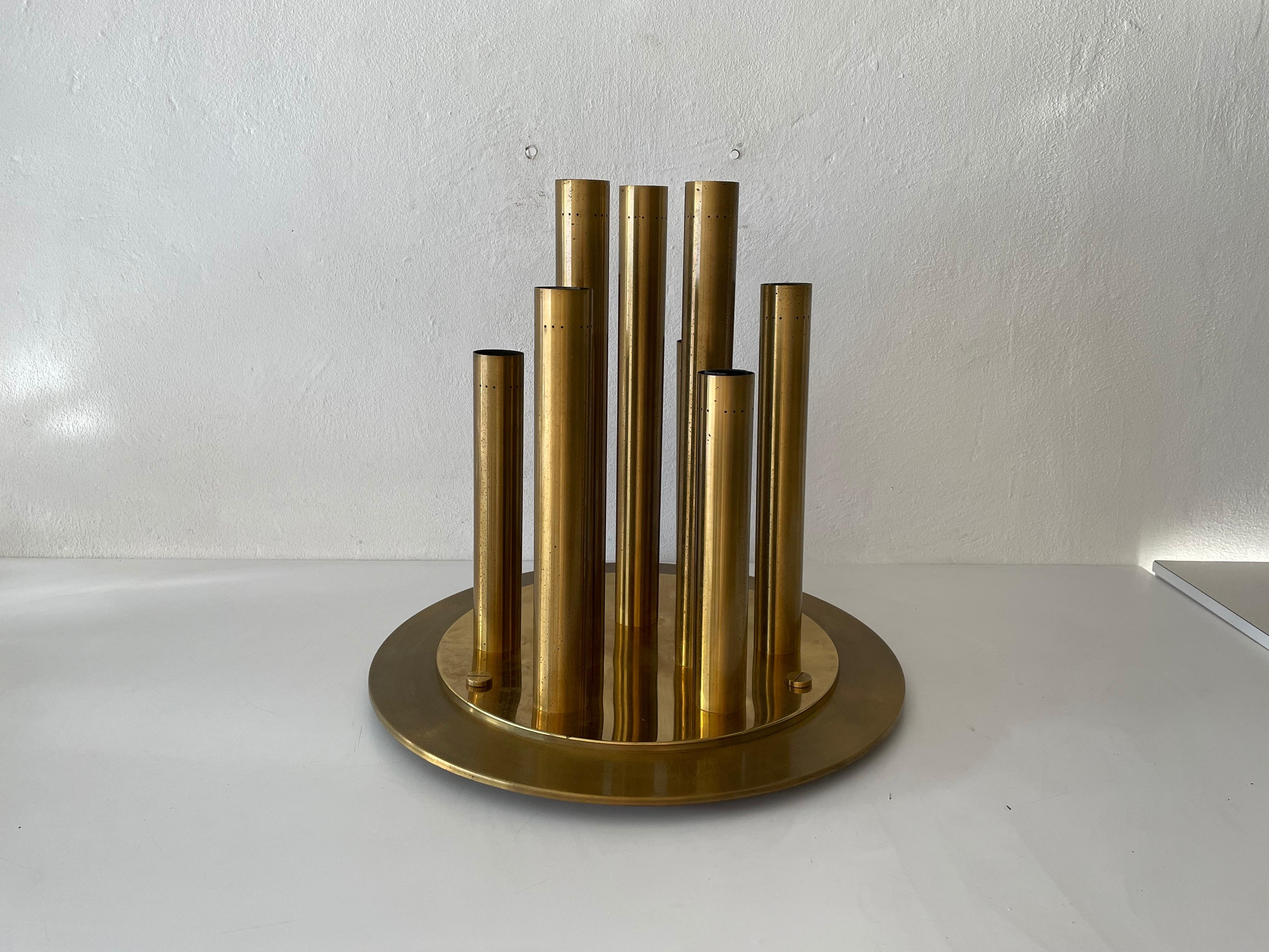 Mid-Century Modern Brass 9 Cylinder Large Ceiling Lamp by Lamperti, Robbiate 'Como', 1960s, Italy For Sale