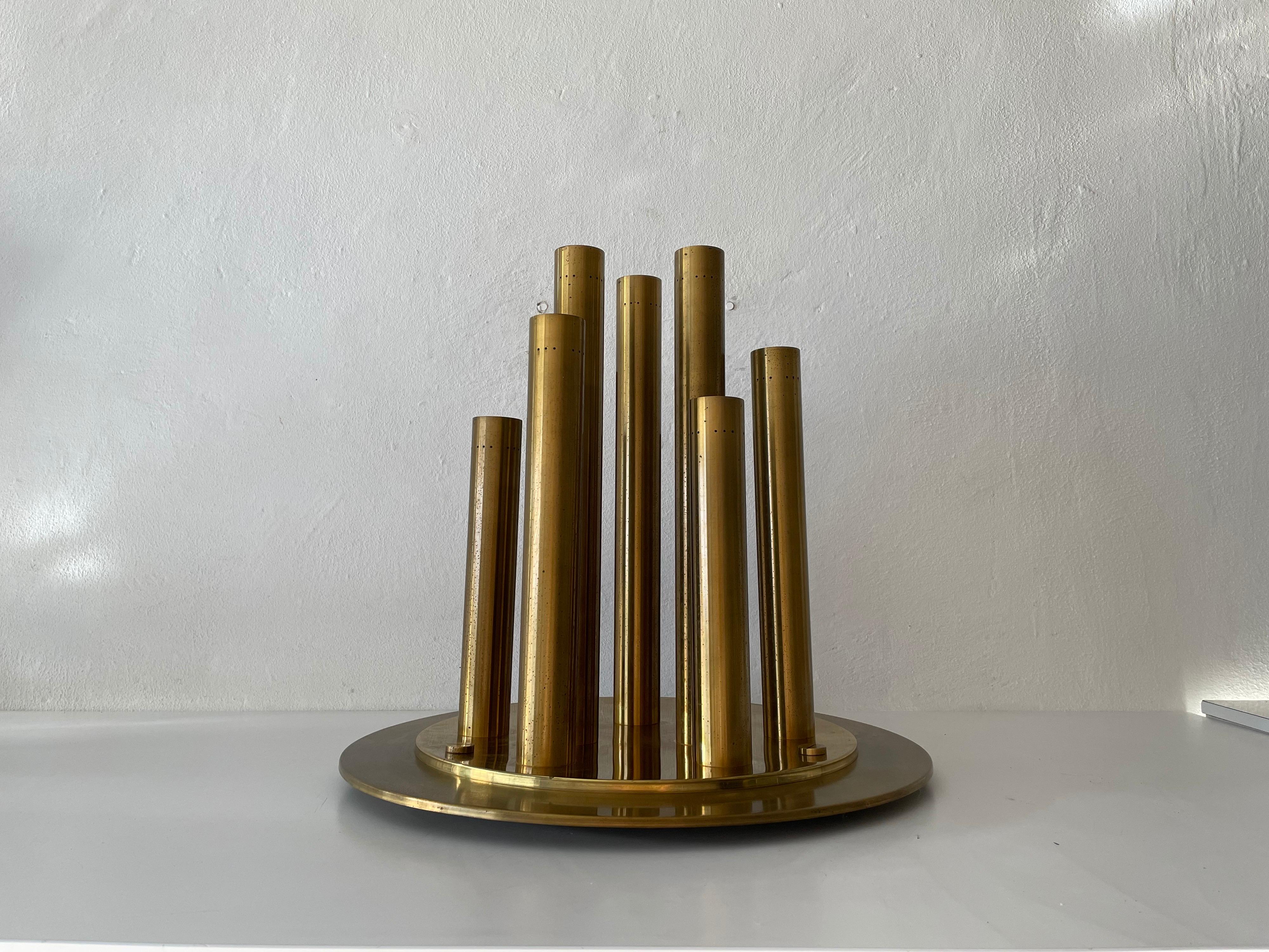 Italian Brass 9 Cylinder Large Ceiling Lamp by Lamperti, Robbiate 'Como', 1960s, Italy For Sale