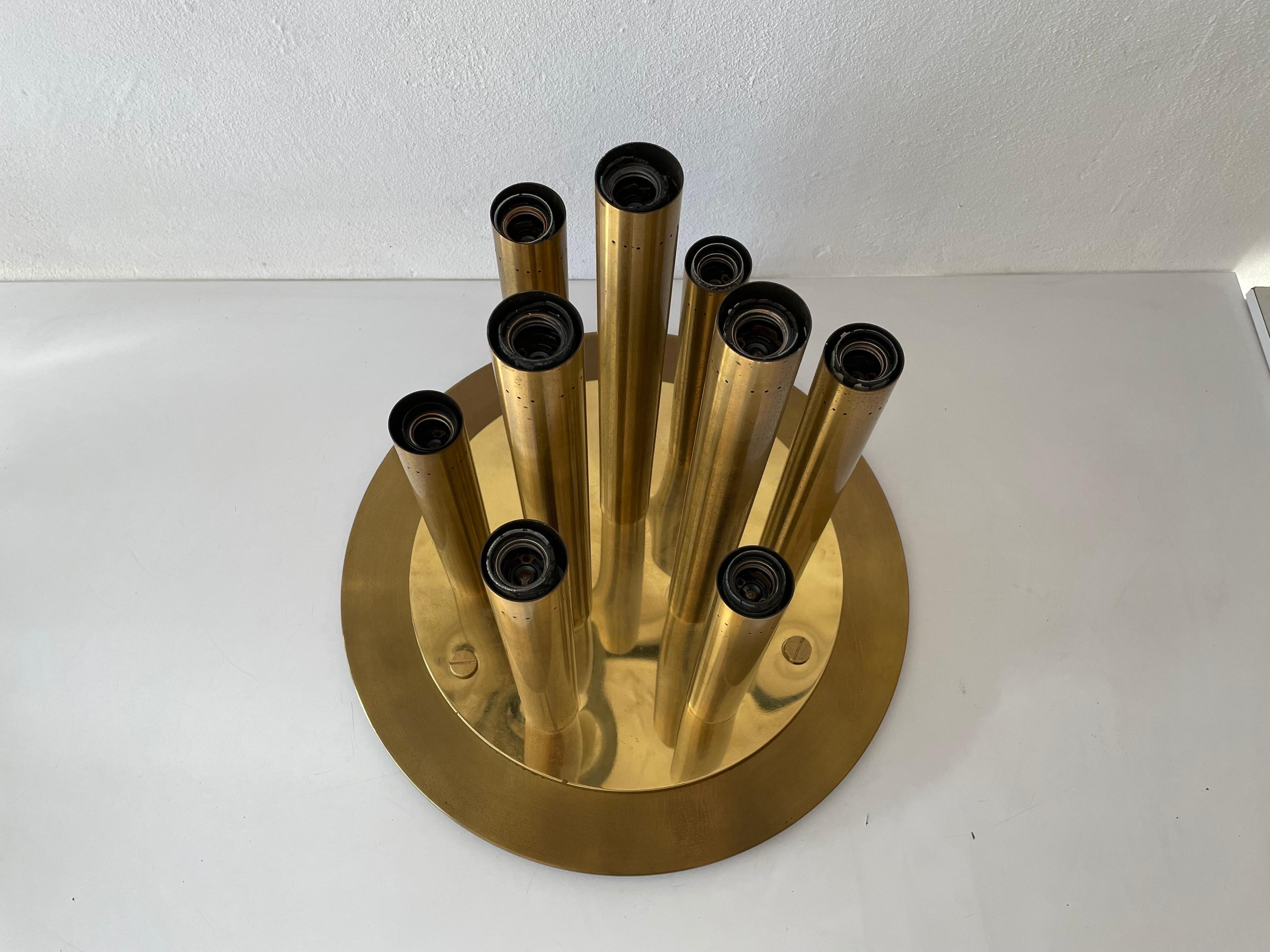Mid-20th Century Brass 9 Cylinder Large Ceiling Lamp by Lamperti, Robbiate 'Como', 1960s, Italy For Sale