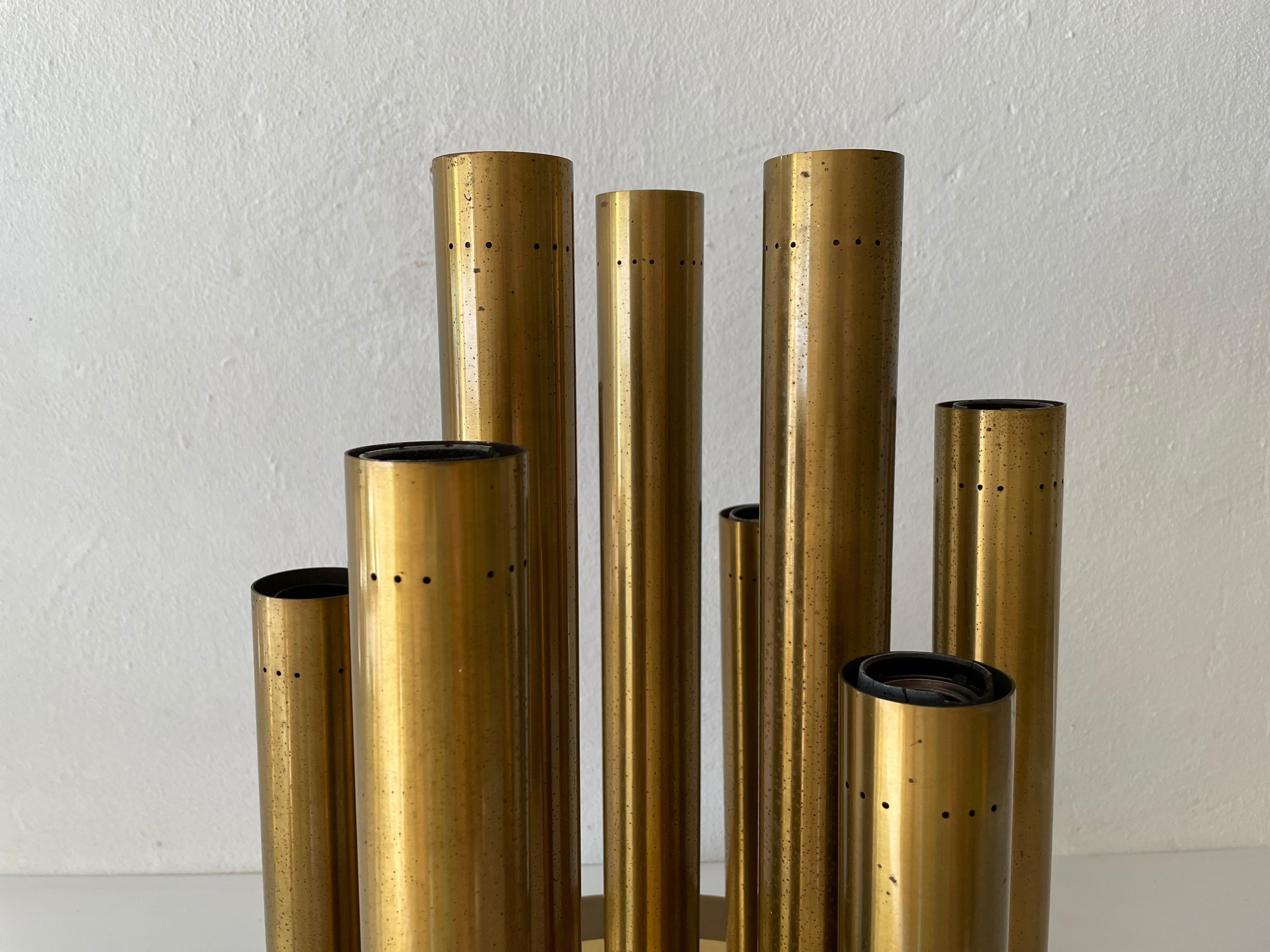 Metal Brass 9 Cylinder Large Ceiling Lamp by Lamperti, Robbiate 'Como', 1960s, Italy For Sale
