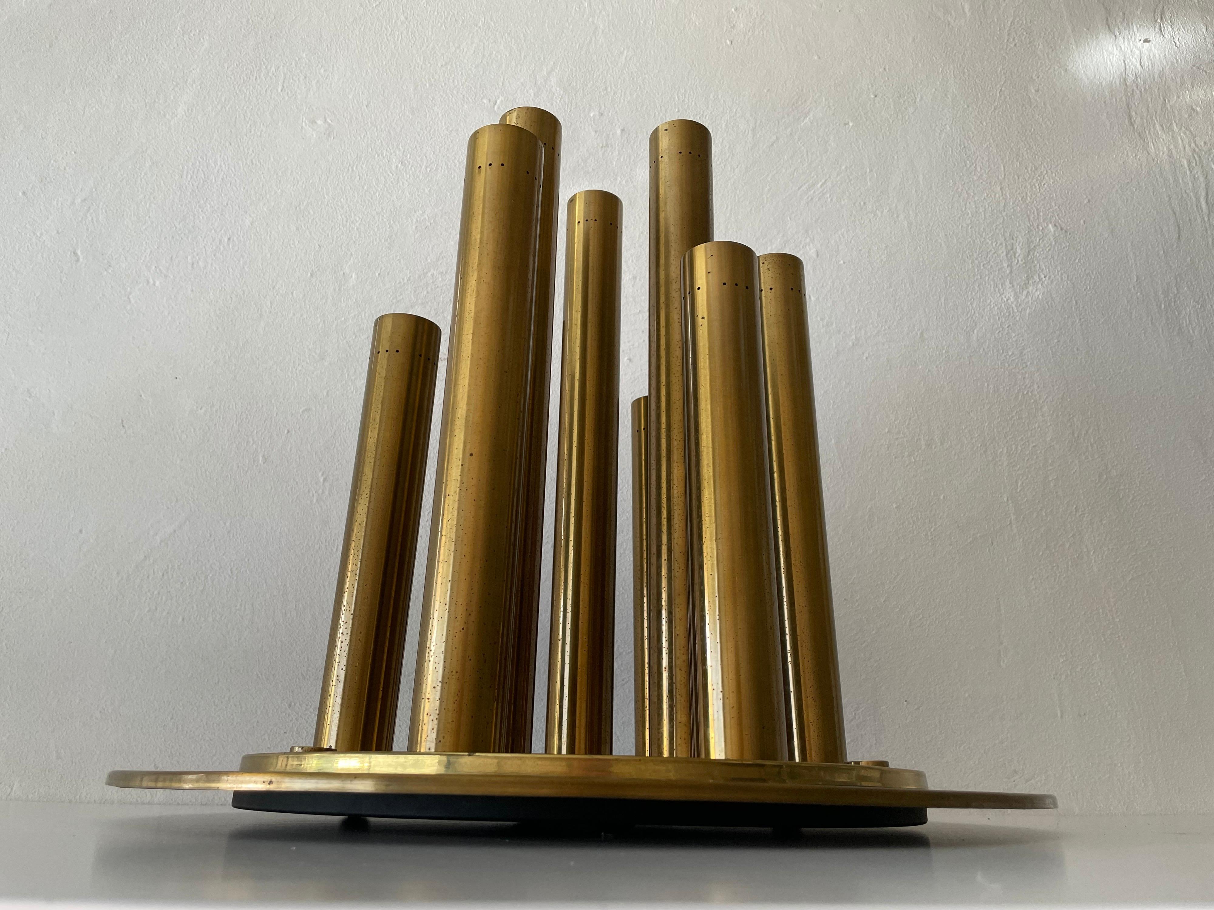 Brass 9 Cylinder Large Ceiling Lamp by Lamperti, Robbiate 'Como', 1960s, Italy For Sale 1