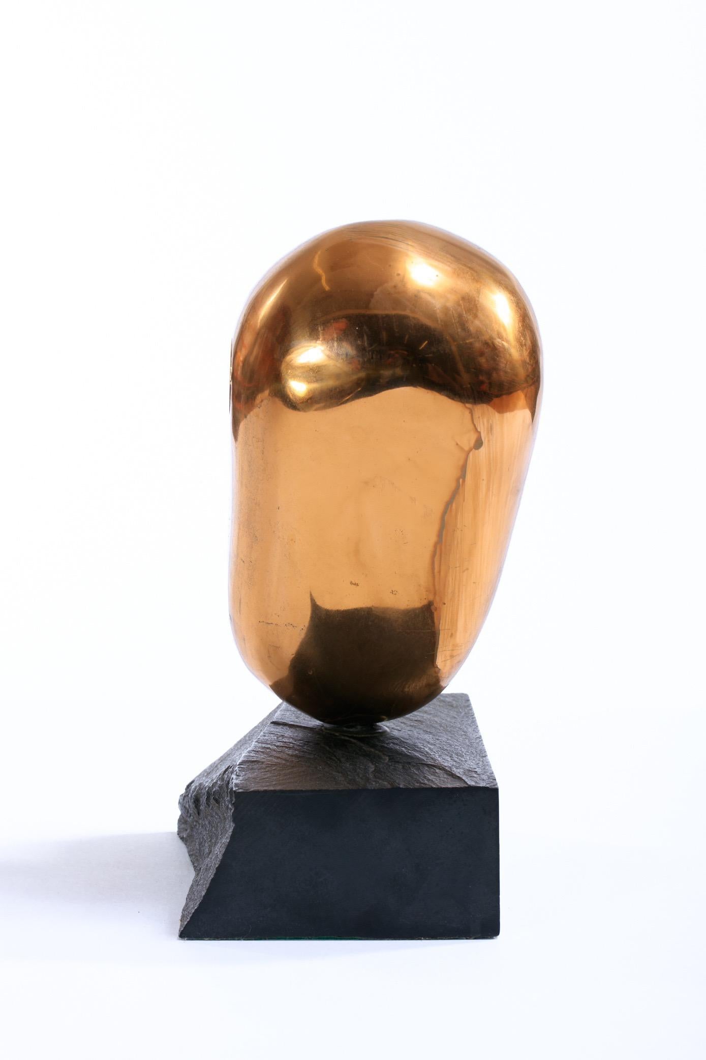 Brass Abstract Head Table Top Sculpture, Signed Levin In Good Condition For Sale In Saint Louis, MO