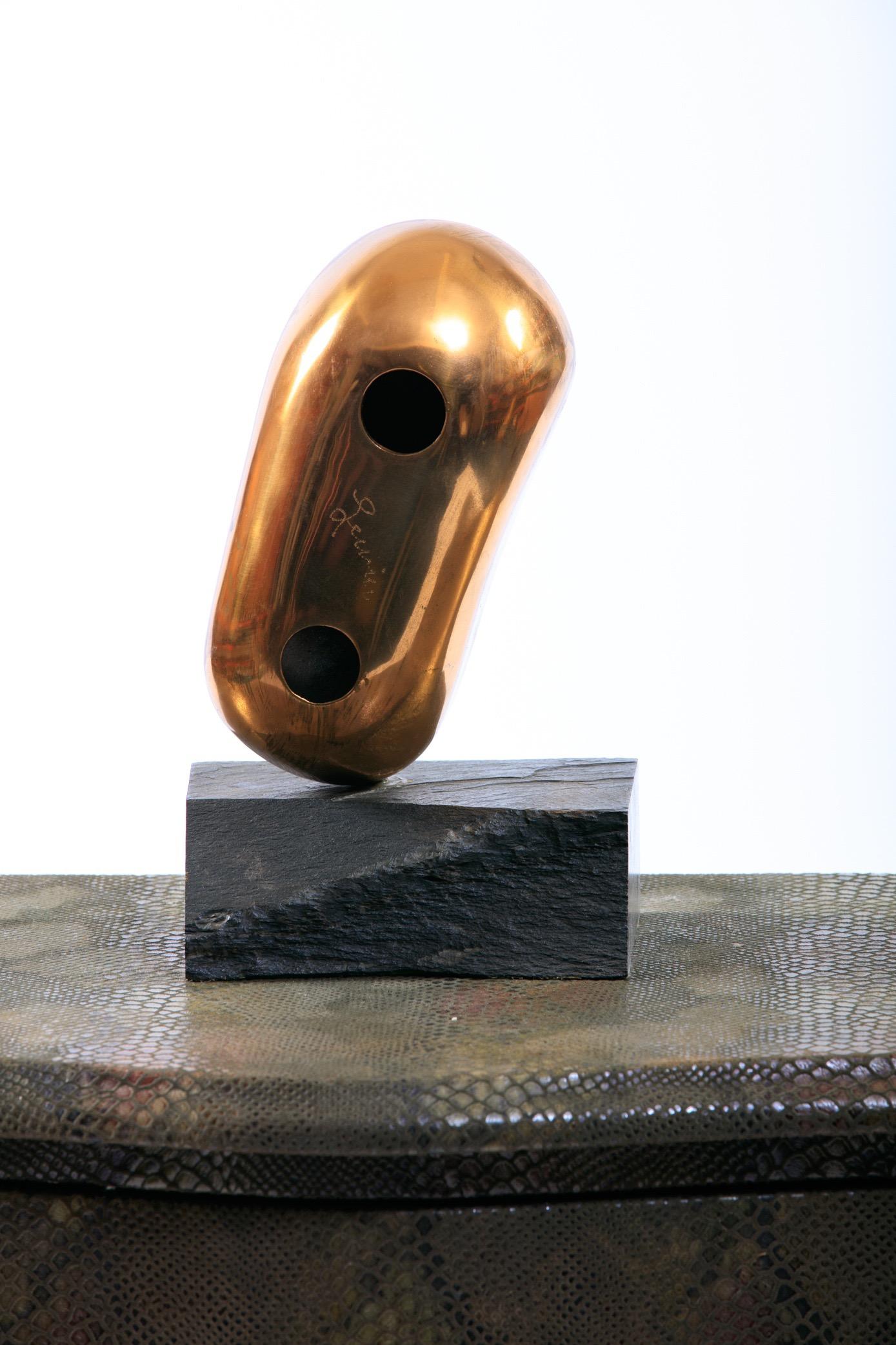 20th Century Brass Abstract Head Table Top Sculpture, Signed Levin For Sale