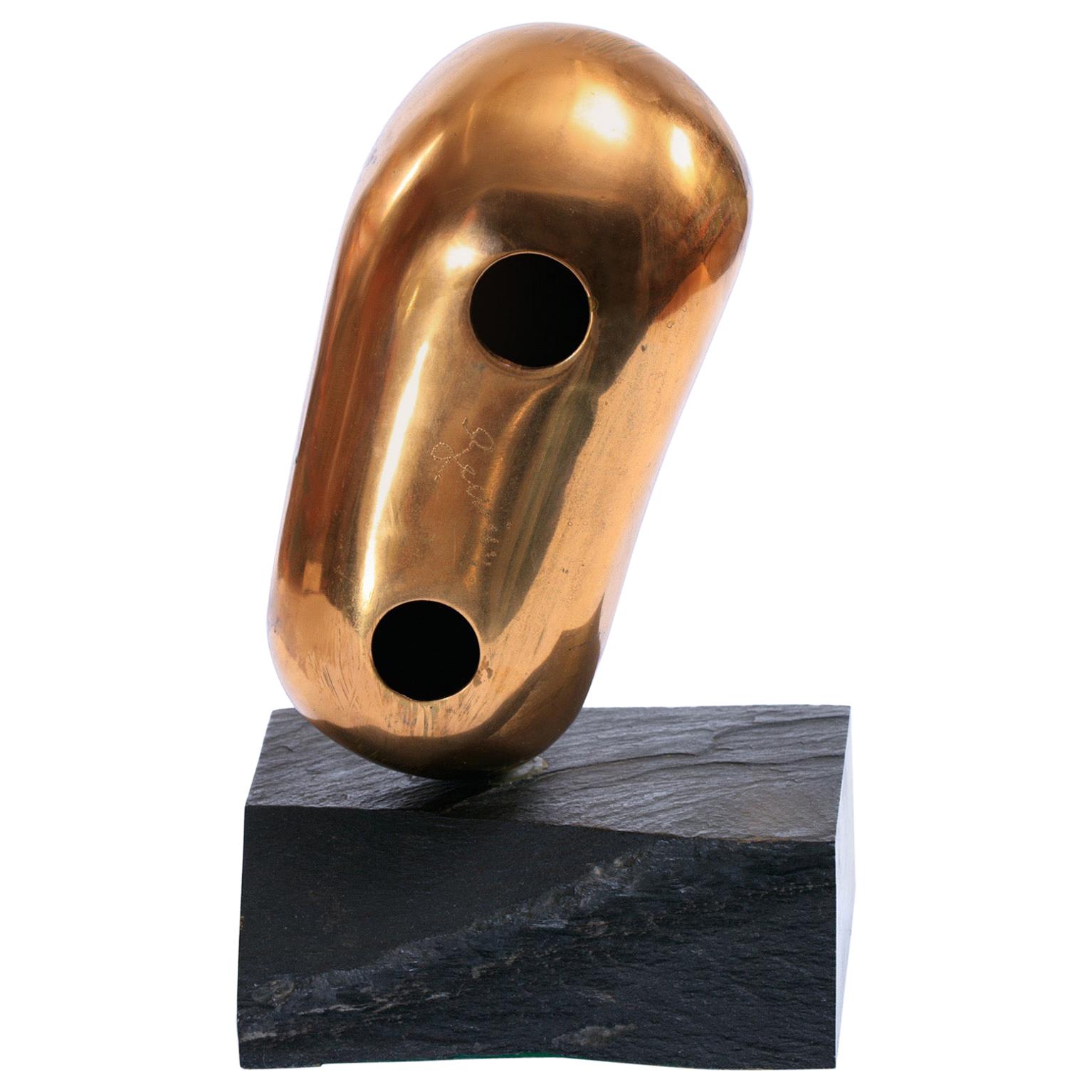 Brass Abstract Head Table Top Sculpture, Signed Levin For Sale