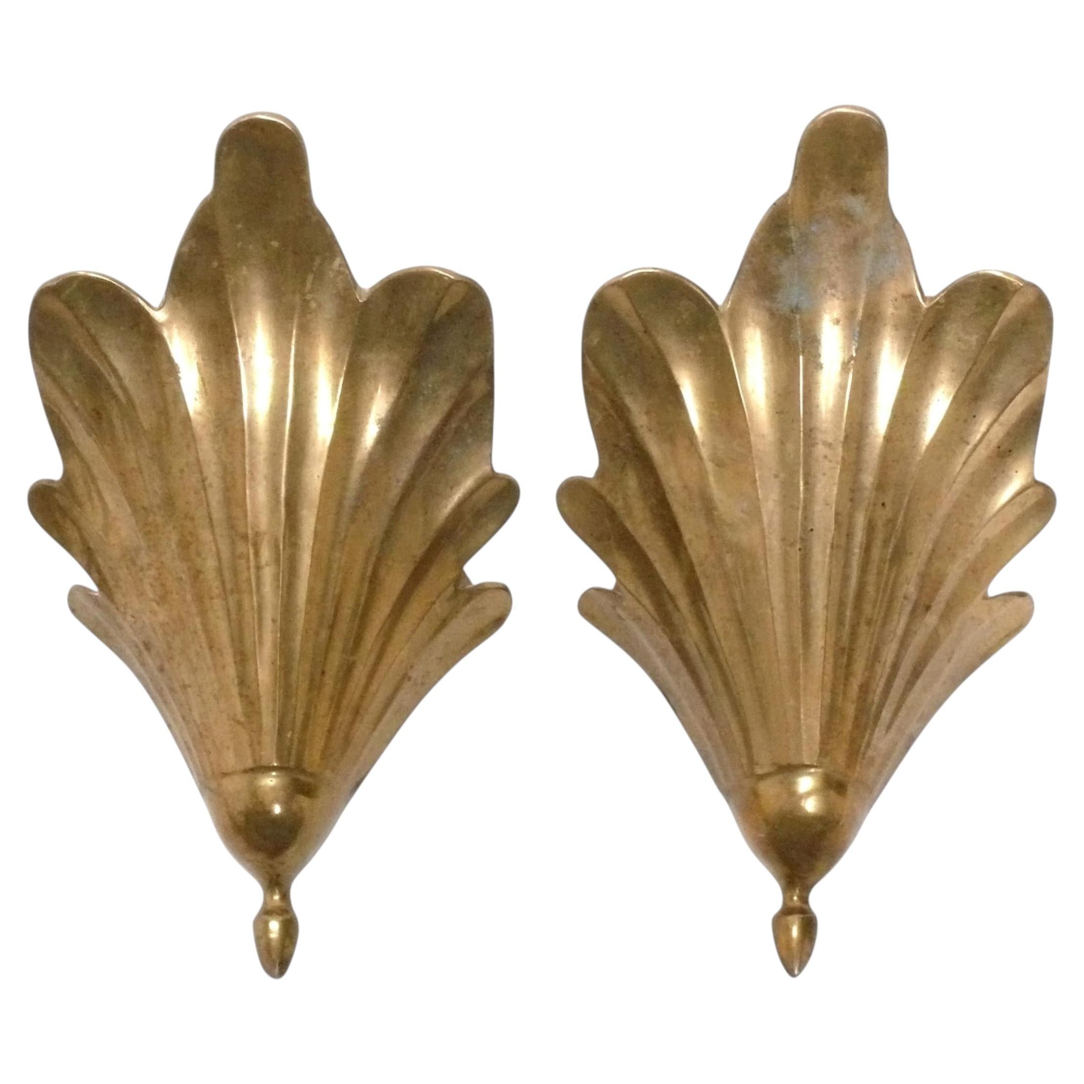 Apliques de latón con hojas de acanto, recableados, al estilo Hollywood Regency Glamour
