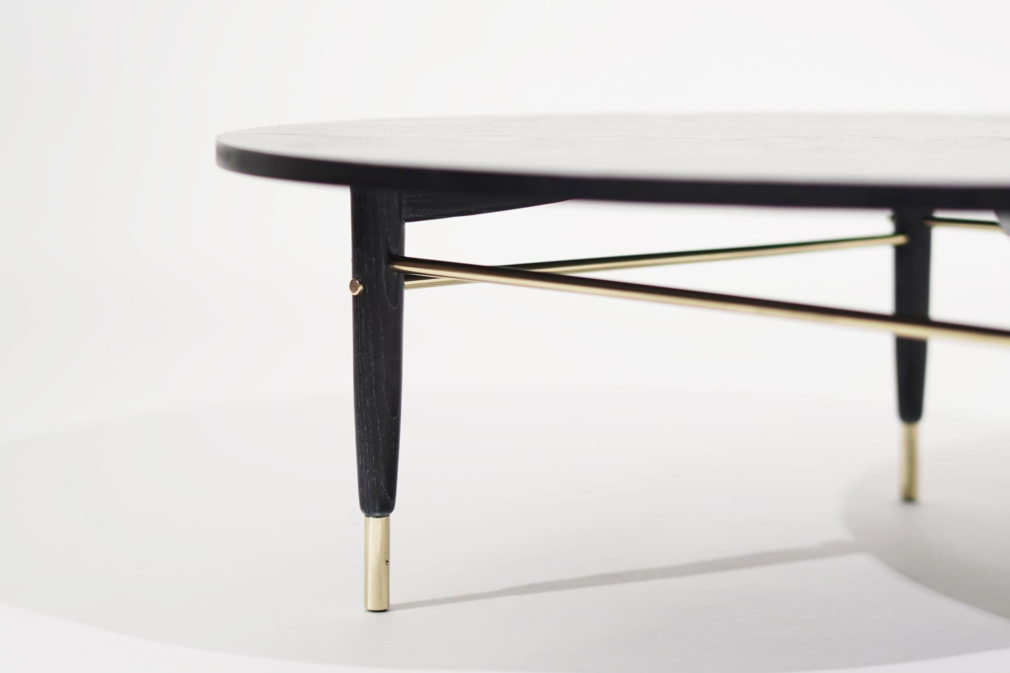 Brass Accented Coffee Table in Black Ceruse, C. 1950s 4