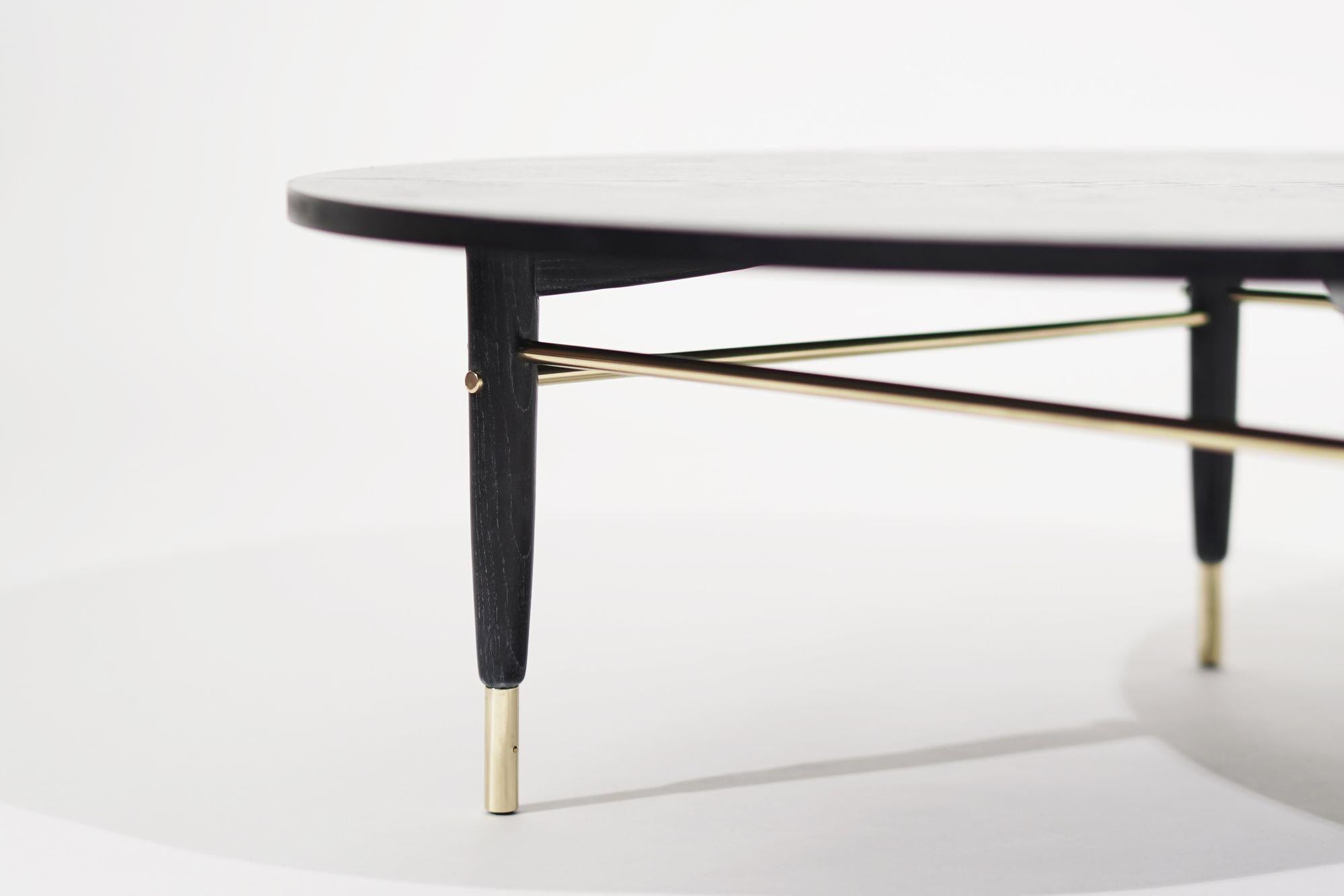 Brass Accented Coffee Table in Black Ceruse, C. 1950s For Sale 4