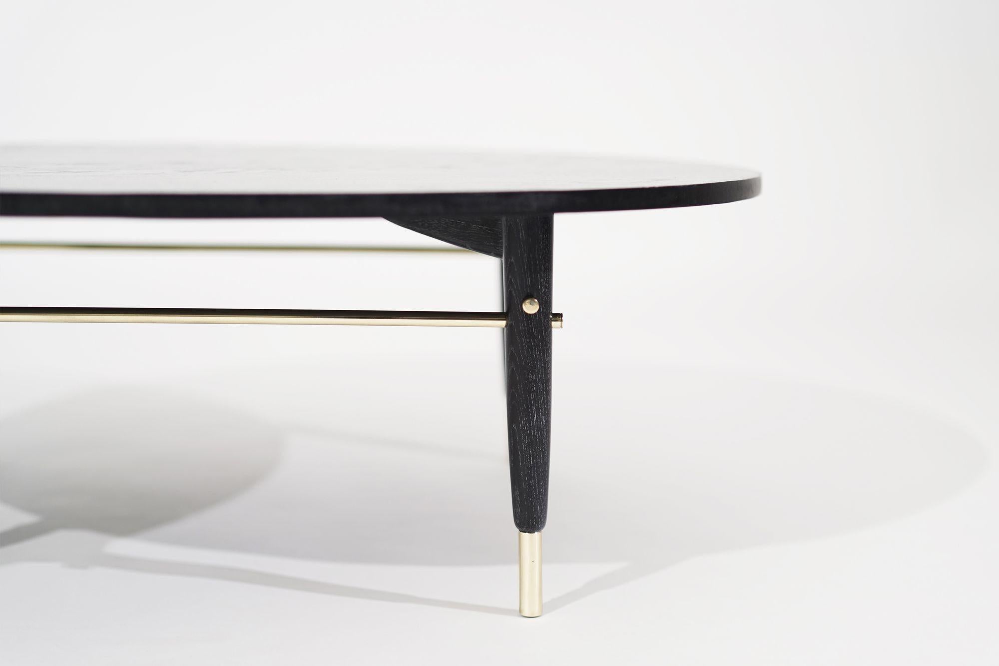 Brass Accented Coffee Table in Black Ceruse, C. 1950s For Sale 6