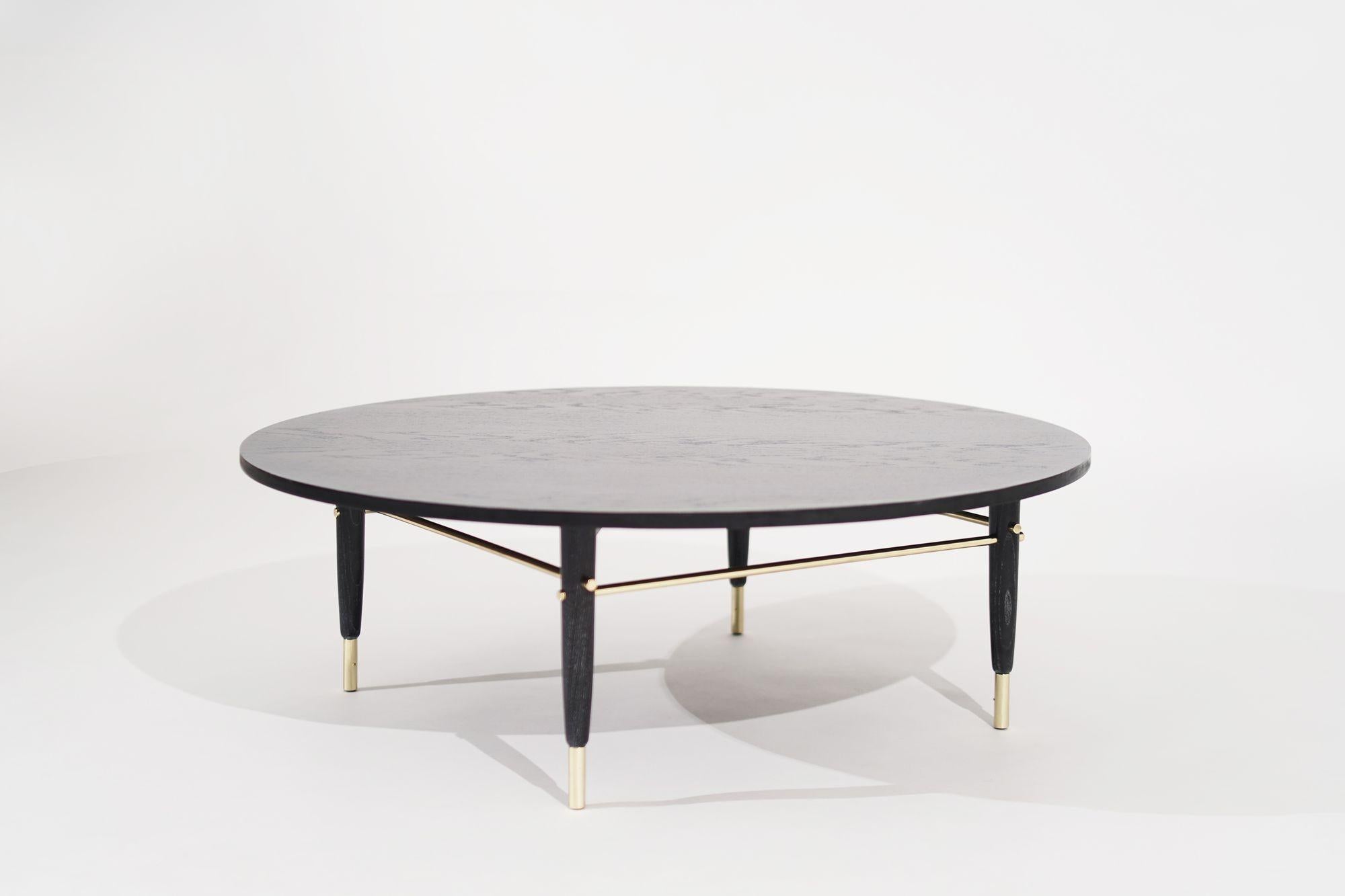 Brass Accented Coffee Table in Black Ceruse, C. 1950s In Excellent Condition For Sale In Stamford, CT