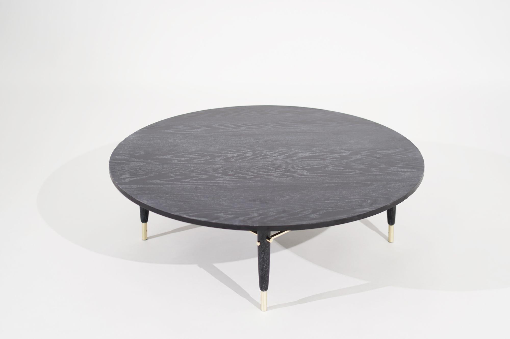 Brass Accented Coffee Table in Black Ceruse, C. 1950s For Sale 1