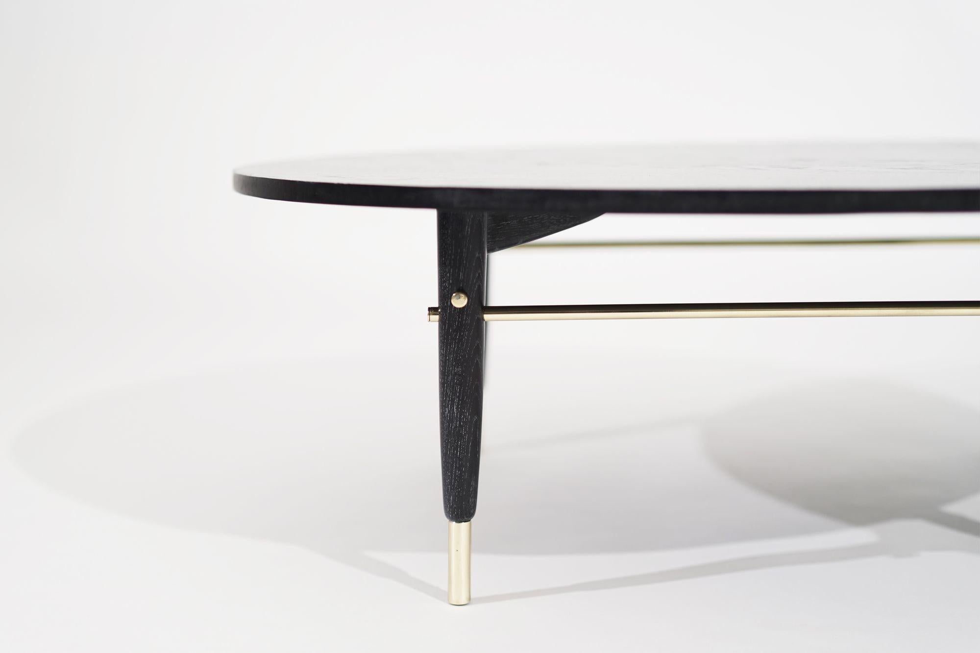 Brass Accented Coffee Table in Black Ceruse, C. 1950s For Sale 2