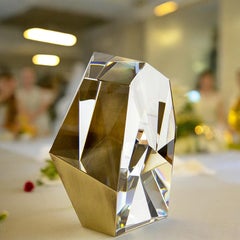 Decorazione da tavolo in cristallo con inserti in ottone - Decorazione per la casa lussuosa ed elegante