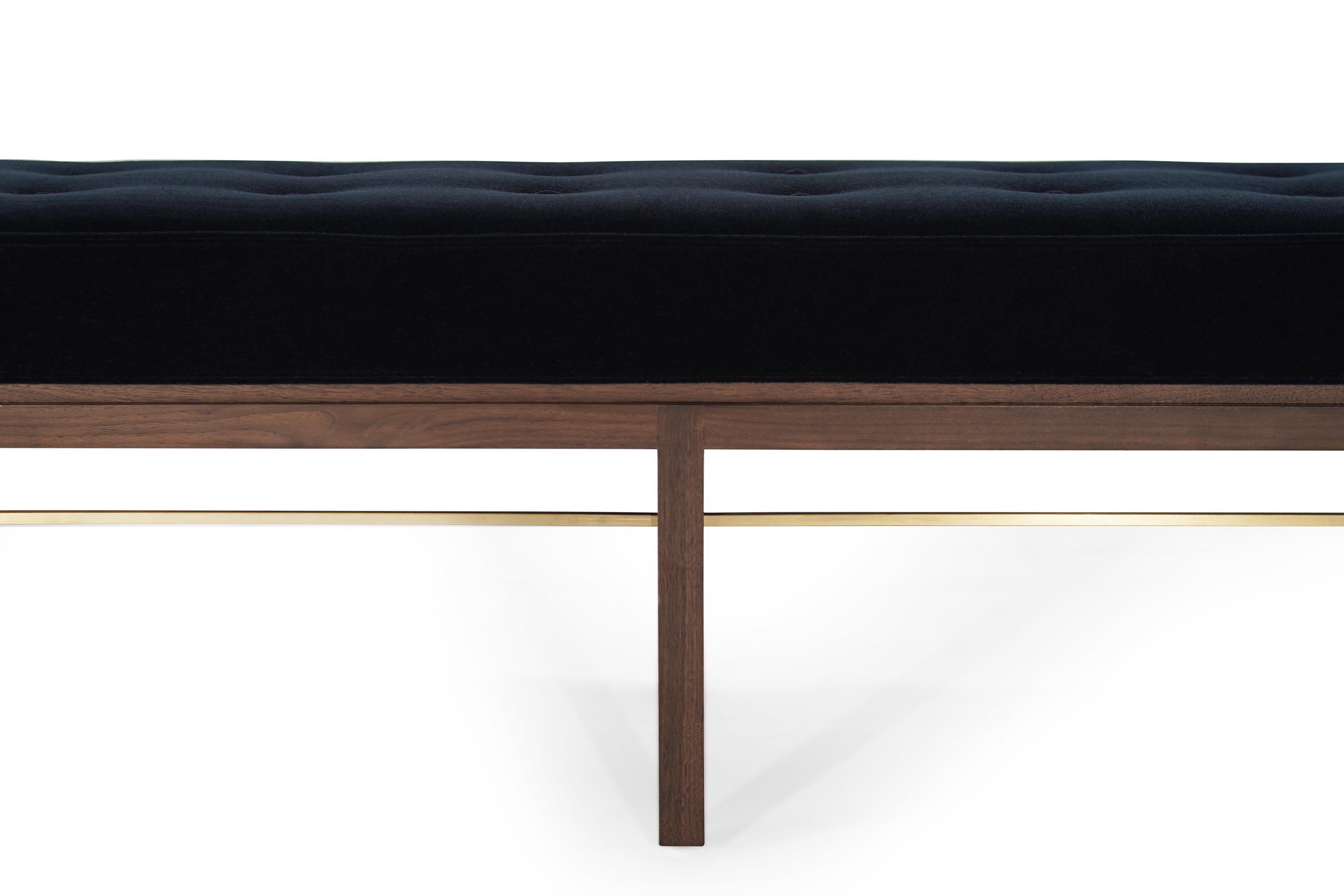 American Brass-Accented Edward Wormley for Dunbar Bench in Mohair, 1950s