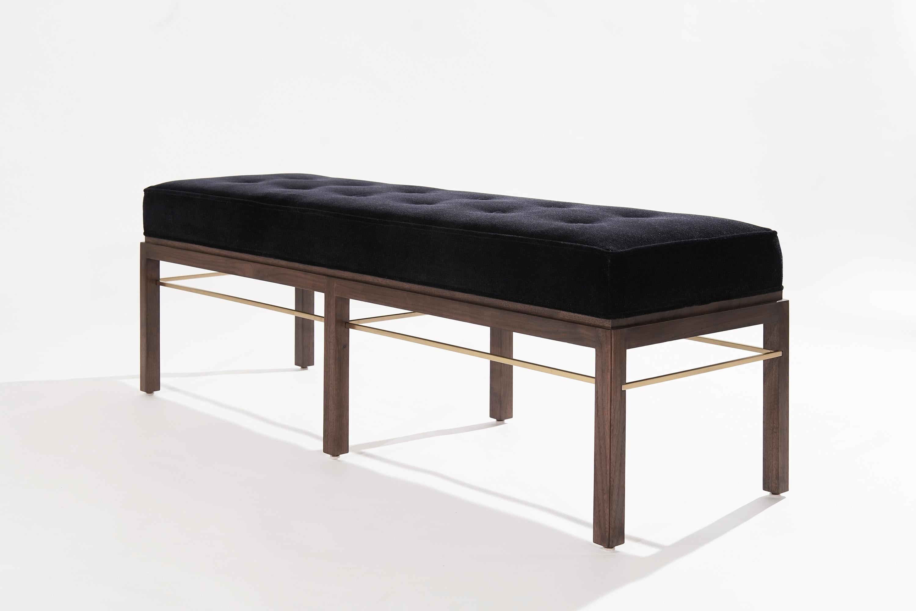 20th Century Brass-Accented Edward Wormley for Dunbar Bench in Mohair, 1950s