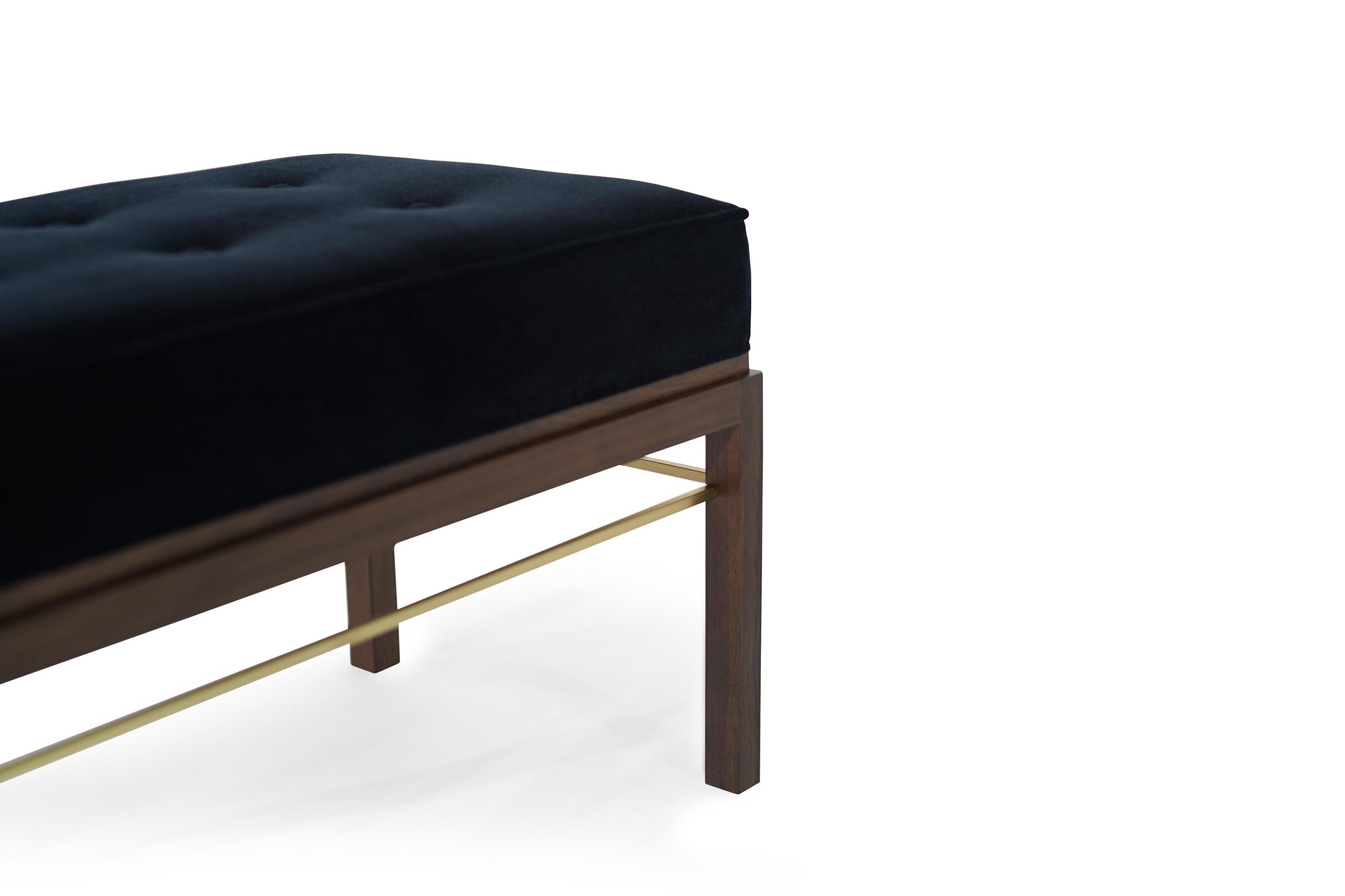 Mid-Century Modern Brass-Accented Edward Wormley for Dunbar Bench in Mohair, 1950s