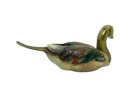 Estatua de señuelo de pato pintada a mano con acentos de latón, década de 1980 Malevolti Italia
