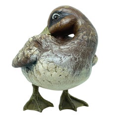 Estatua de señuelo de pato pintada a mano con acentos de latón, década de 1980 Malevolti Italia