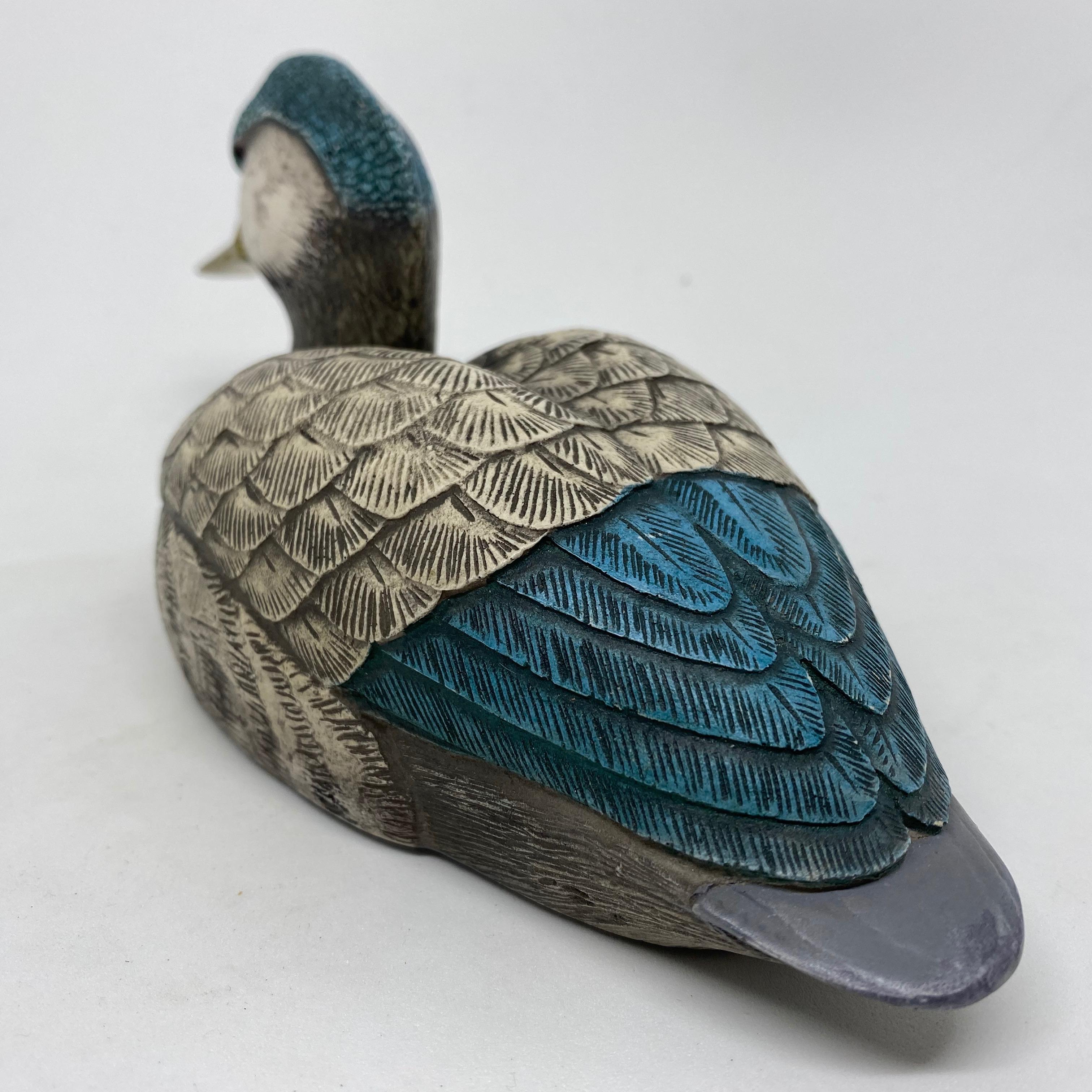 Hand-Painted Brass Accented Hand Painted Duck Decoy Figurine Statue, 1980s Malevolti Italy