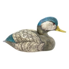 Brass Accented Hand Painted Duck Decoy Figurine Statue, 1980s Malevolti Italy