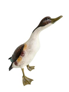 Brass Accented Hand Painted Duck Figurine Statue, Italy 1980s Malevolti Italy