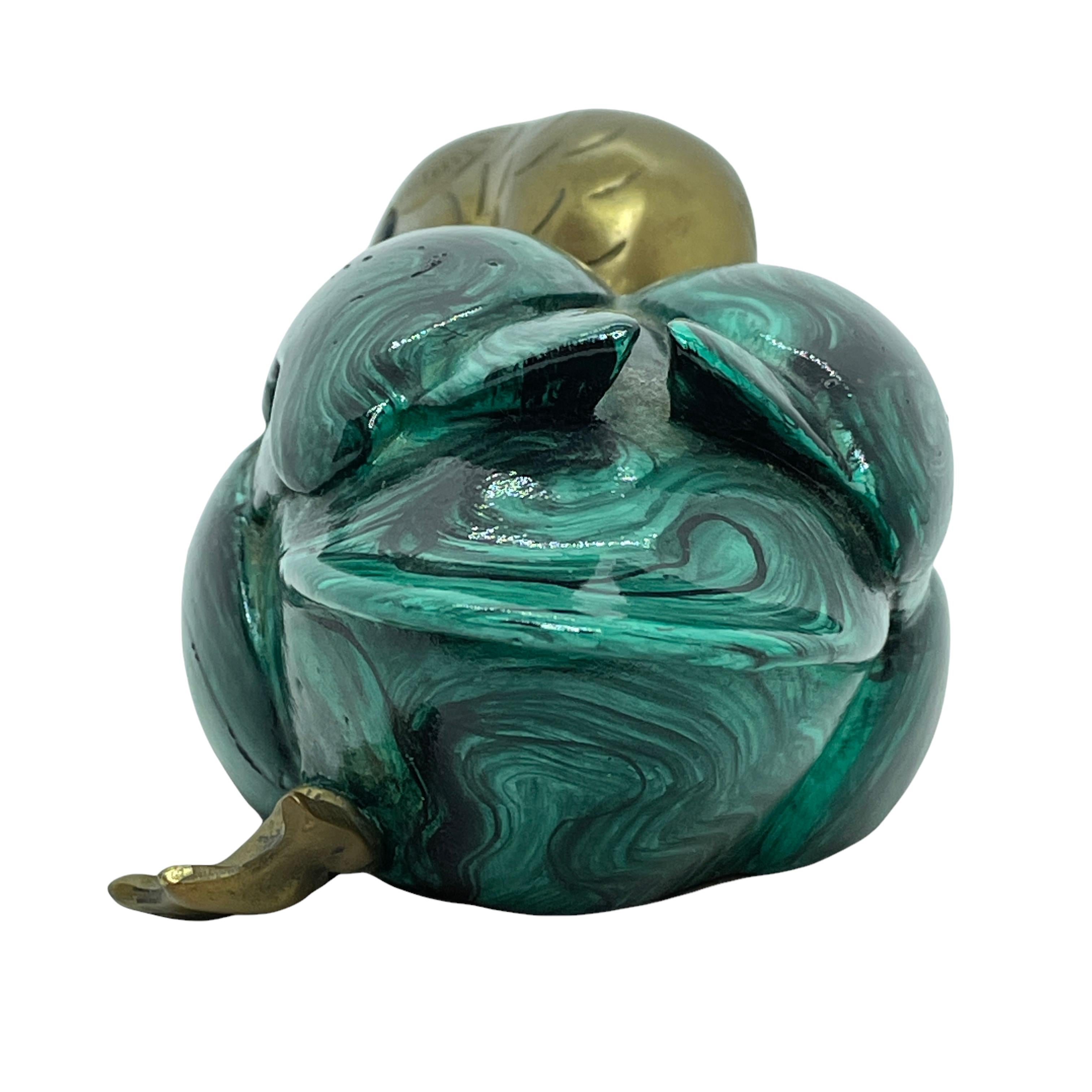 Hand-Painted Brass Accented Jade Green Duck Decoy Figurine Statue, 1980s Malevolti Italy