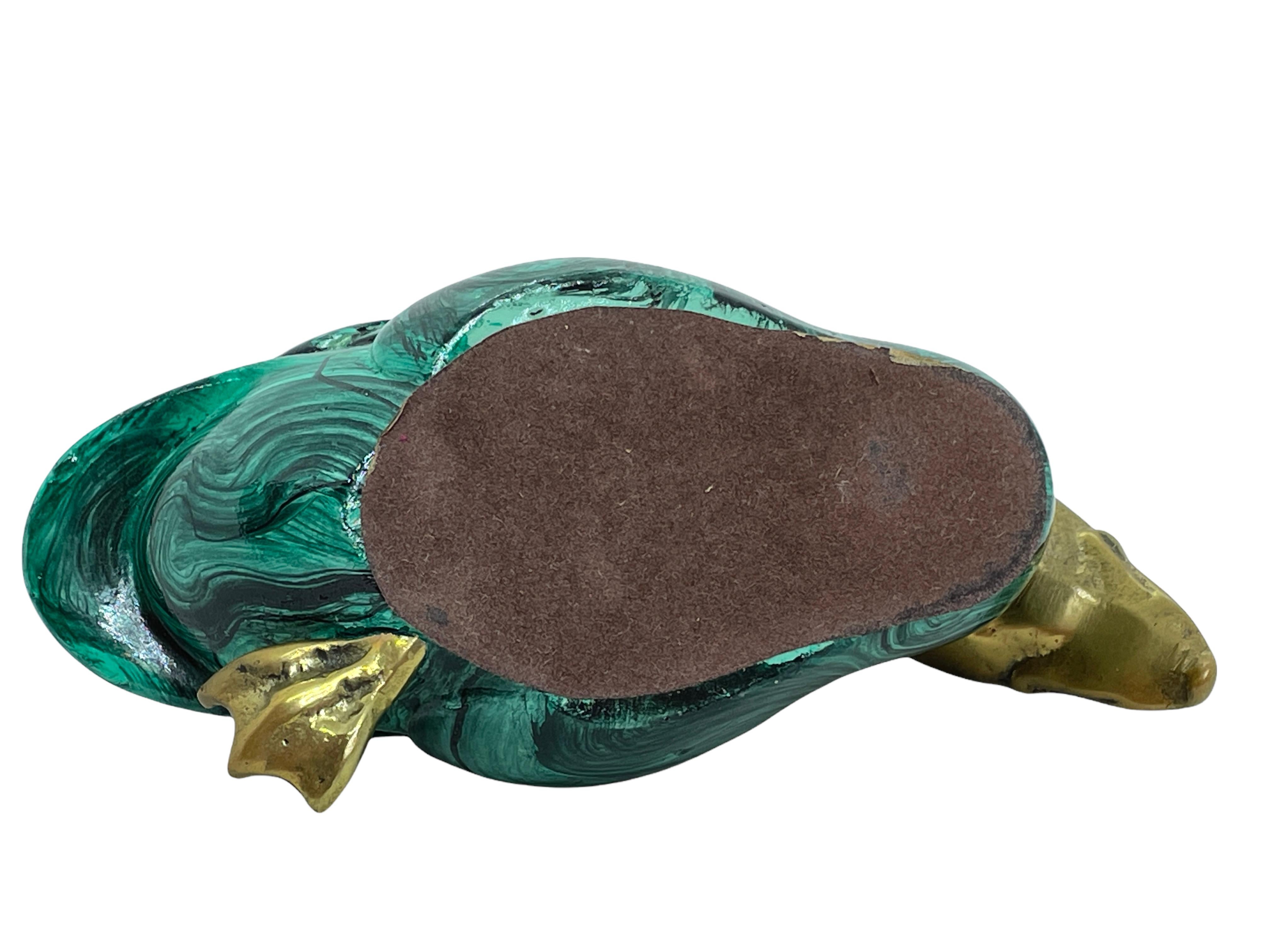 Brass Accented Jade Green Duck Decoy Figurine Statue, 1980s Malevolti Italy In Good Condition In Nuernberg, DE