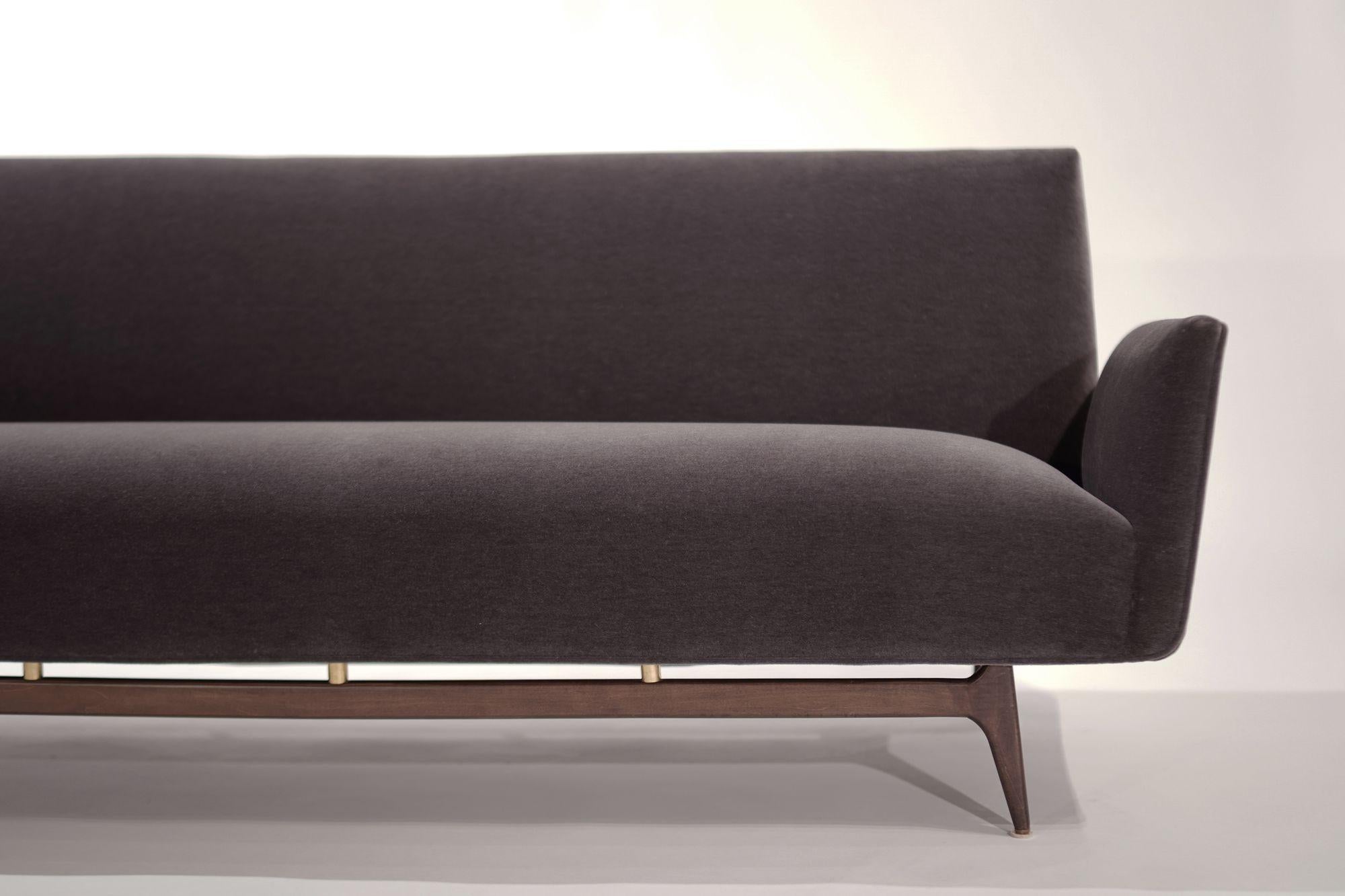 Brass-Accented Scandinavian Modern Sofa in Mohair, C. 1950s 6