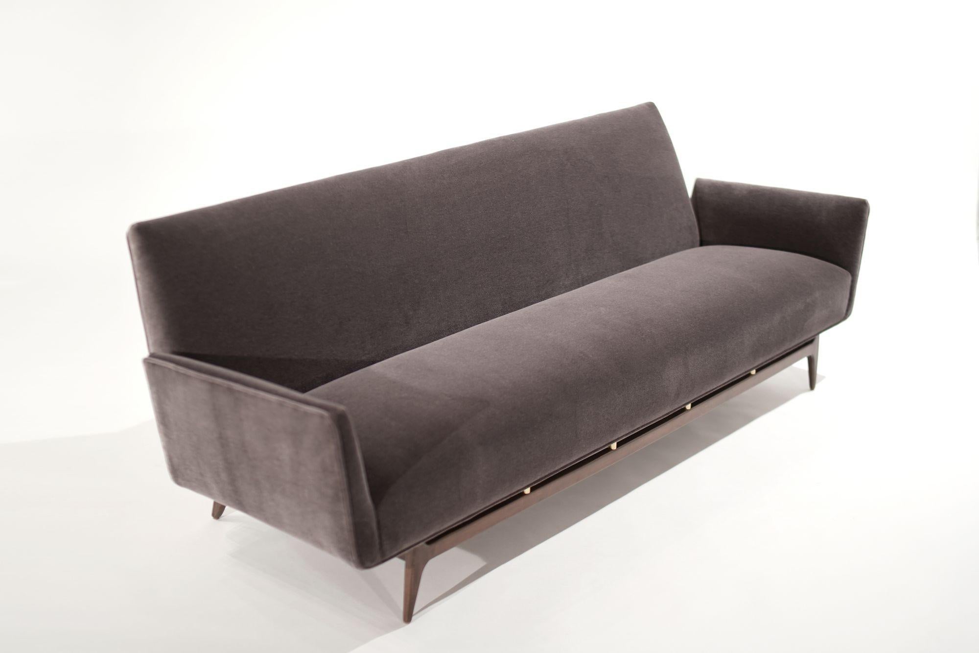 Danish Brass-Accented Scandinavian Modern Sofa in Mohair, C. 1950s