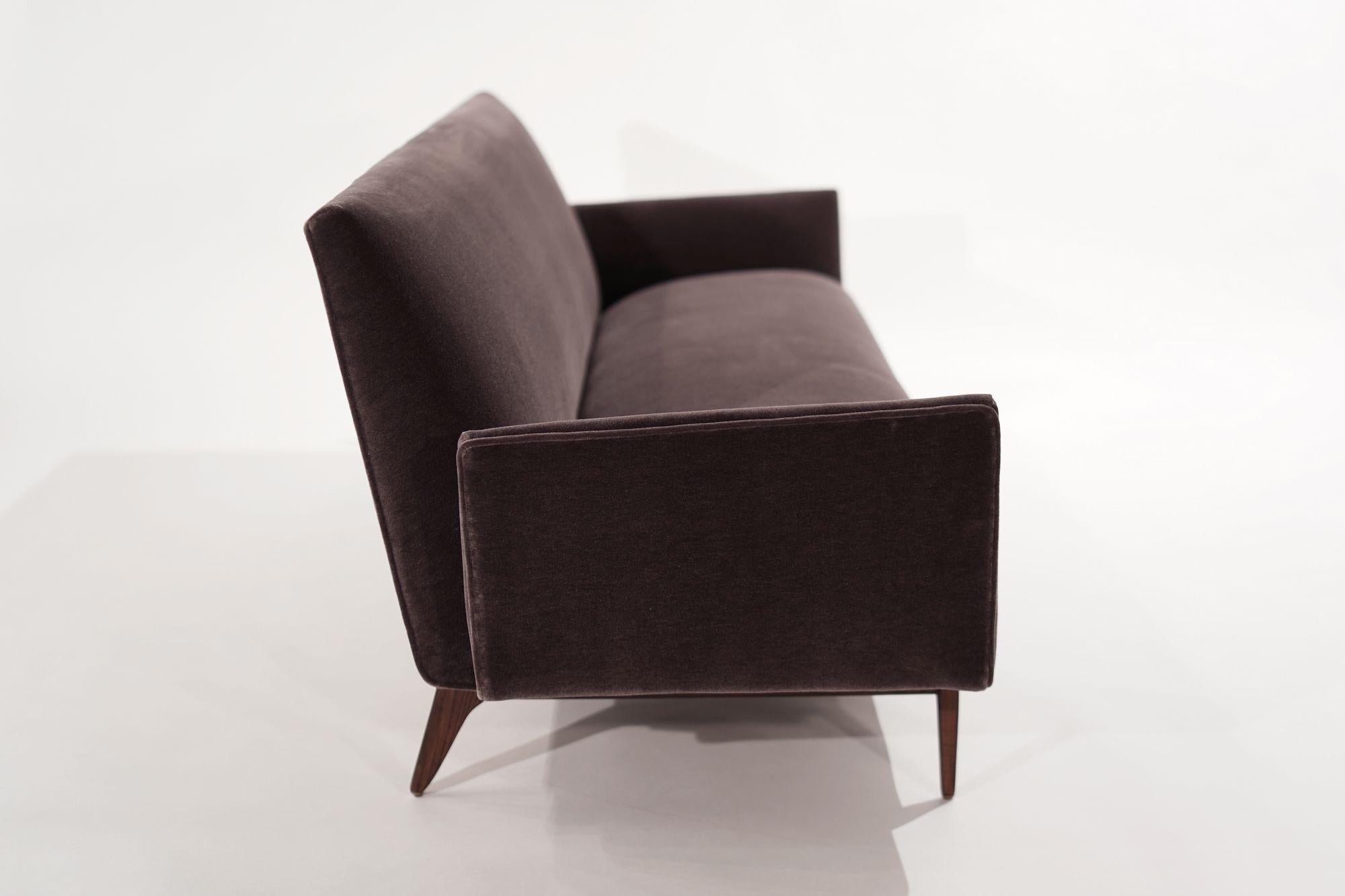 Brass-Accented Scandinavian Modern Sofa in Mohair, C. 1950s In Excellent Condition In Westport, CT
