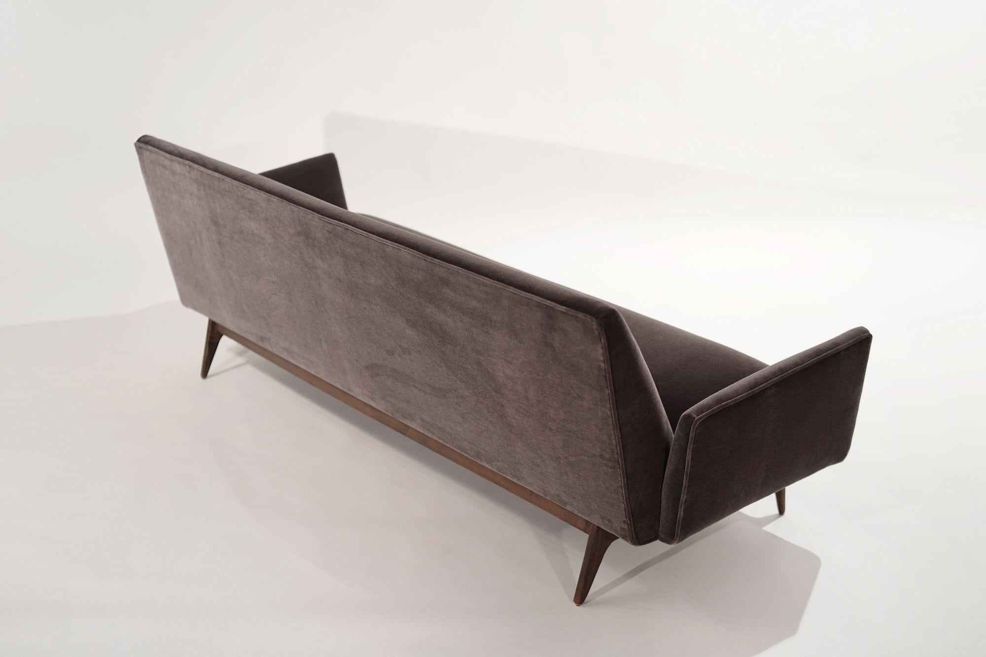 20th Century Brass-Accented Scandinavian Modern Sofa in Mohair, C. 1950s