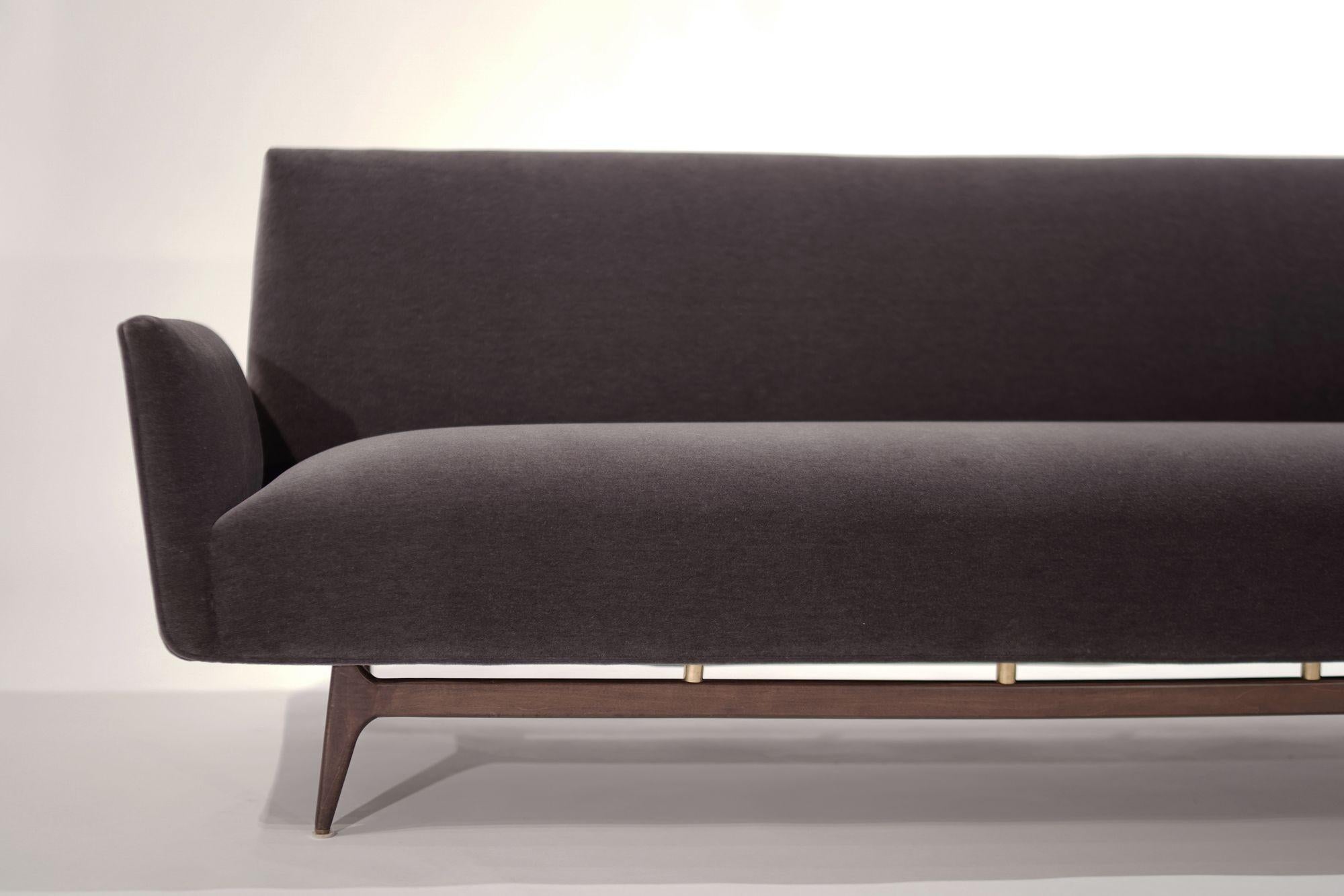 Brass-Accented Scandinavian Modern Sofa in Mohair, C. 1950s 1