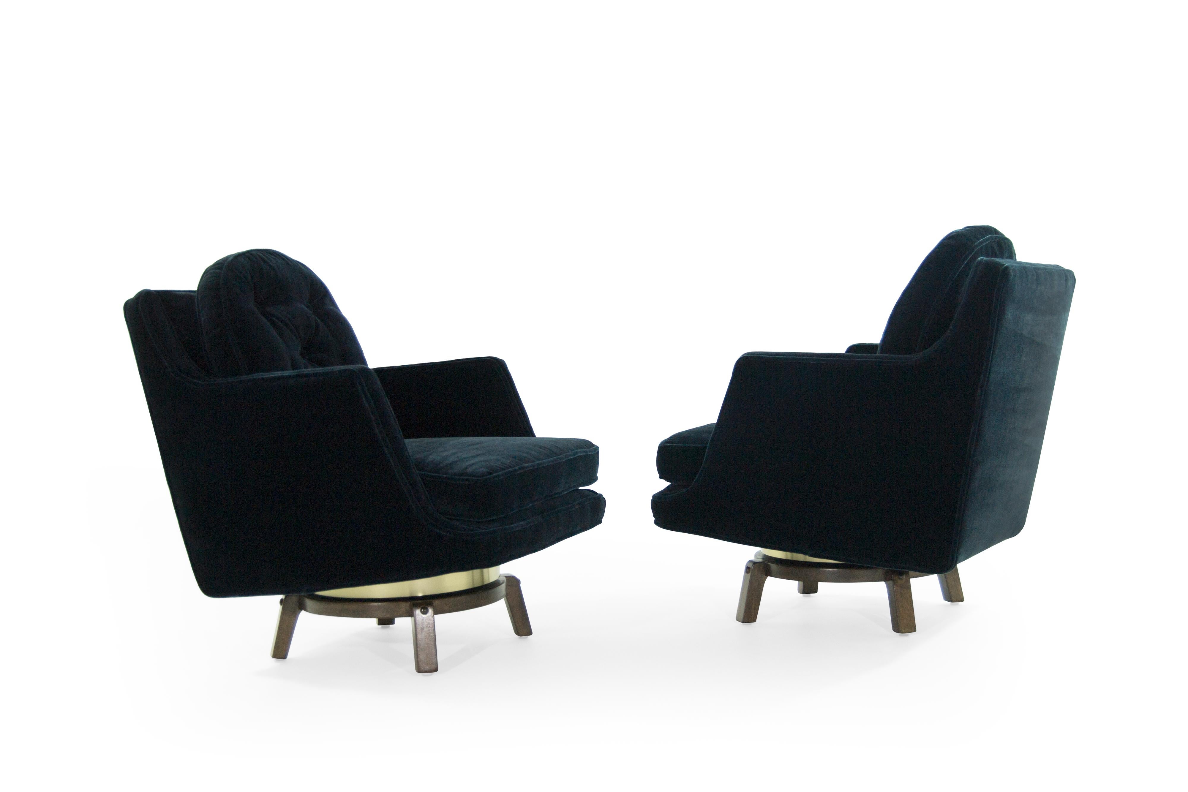 Mid-Century Modern Brass Accented Swivel Chairs by Edward Wormley for Dunbar, 1950s