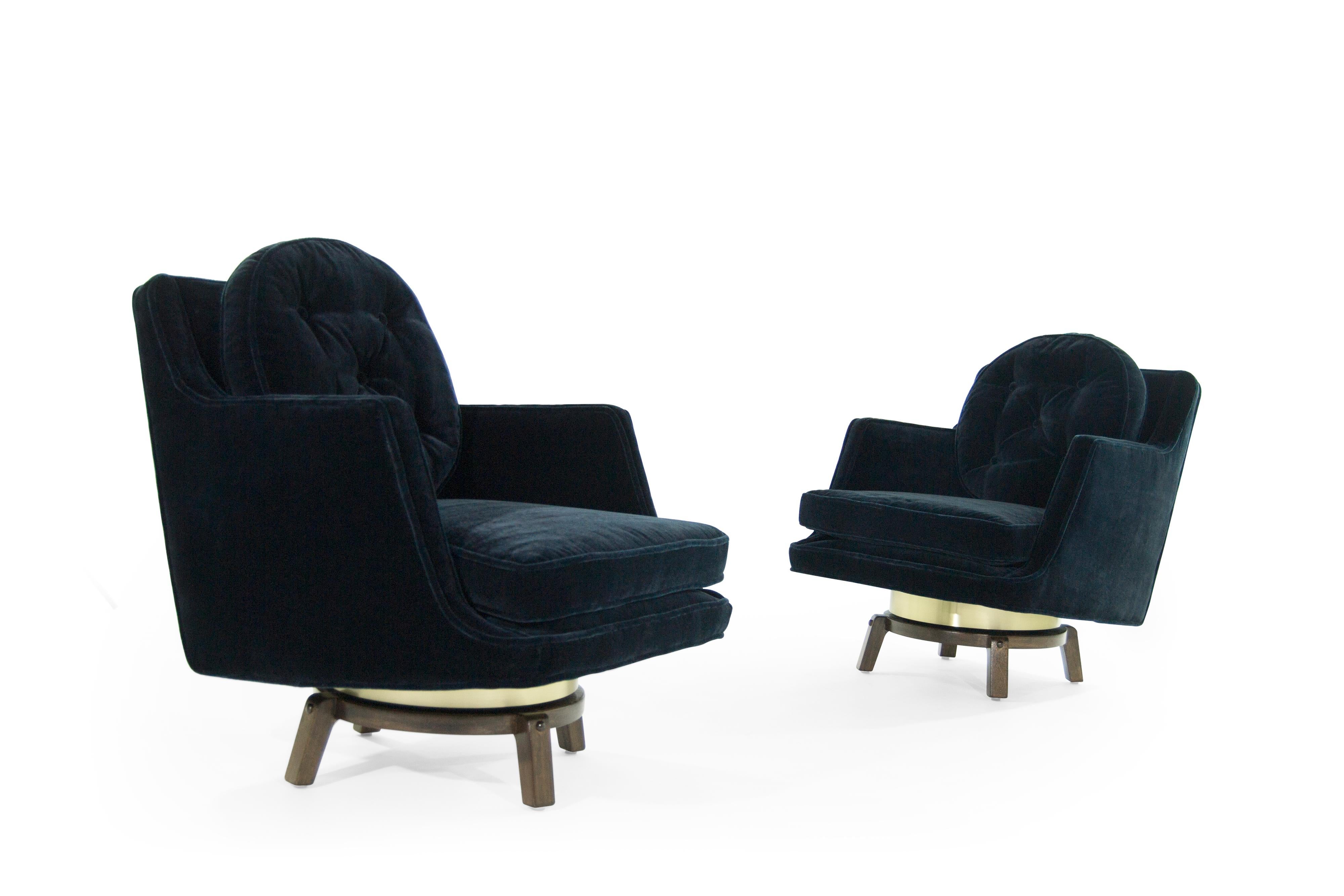 Brass Accented Swivel Chairs by Edward Wormley for Dunbar, 1950s In Excellent Condition In Westport, CT