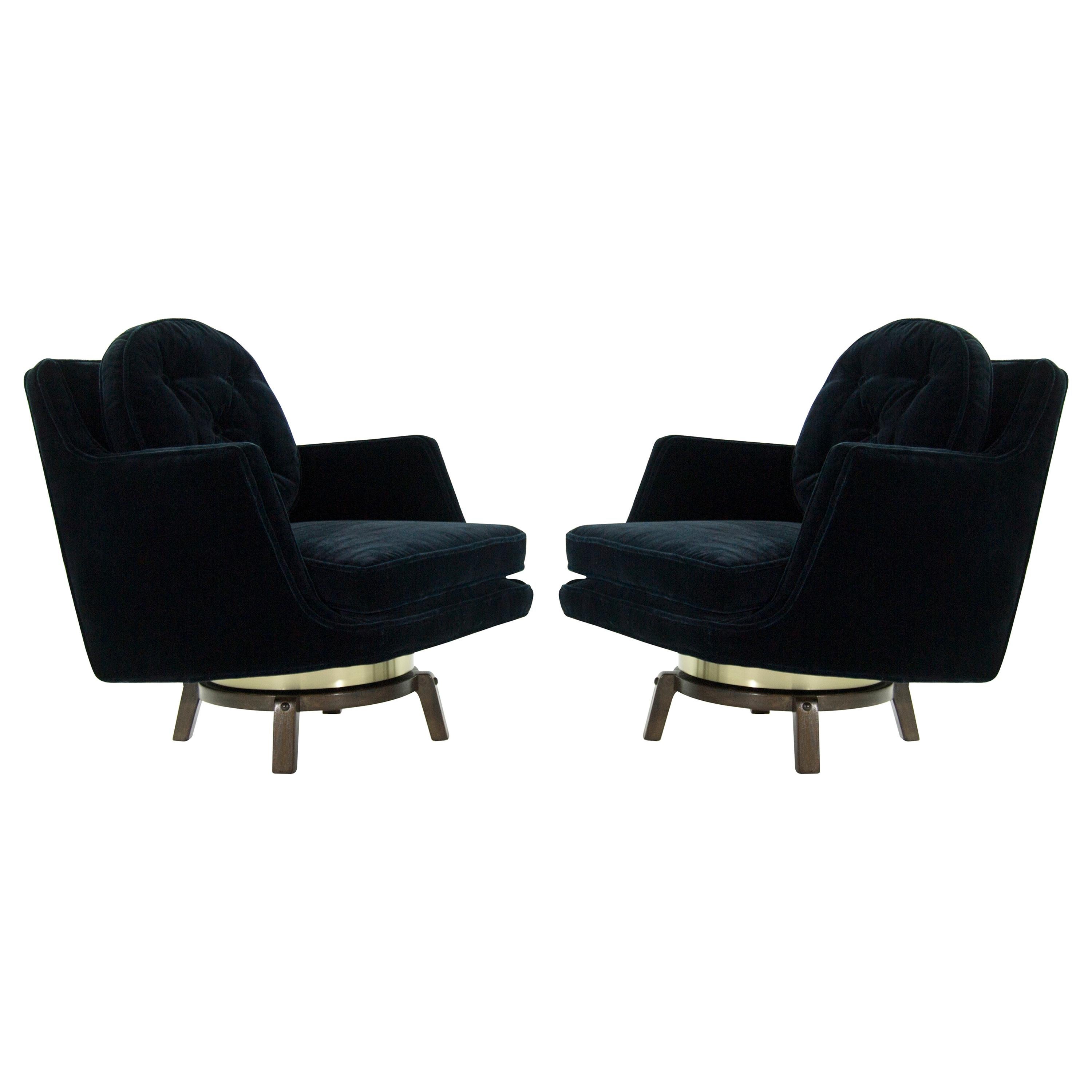 Brass Accented Swivel Chairs by Edward Wormley for Dunbar, 1950s