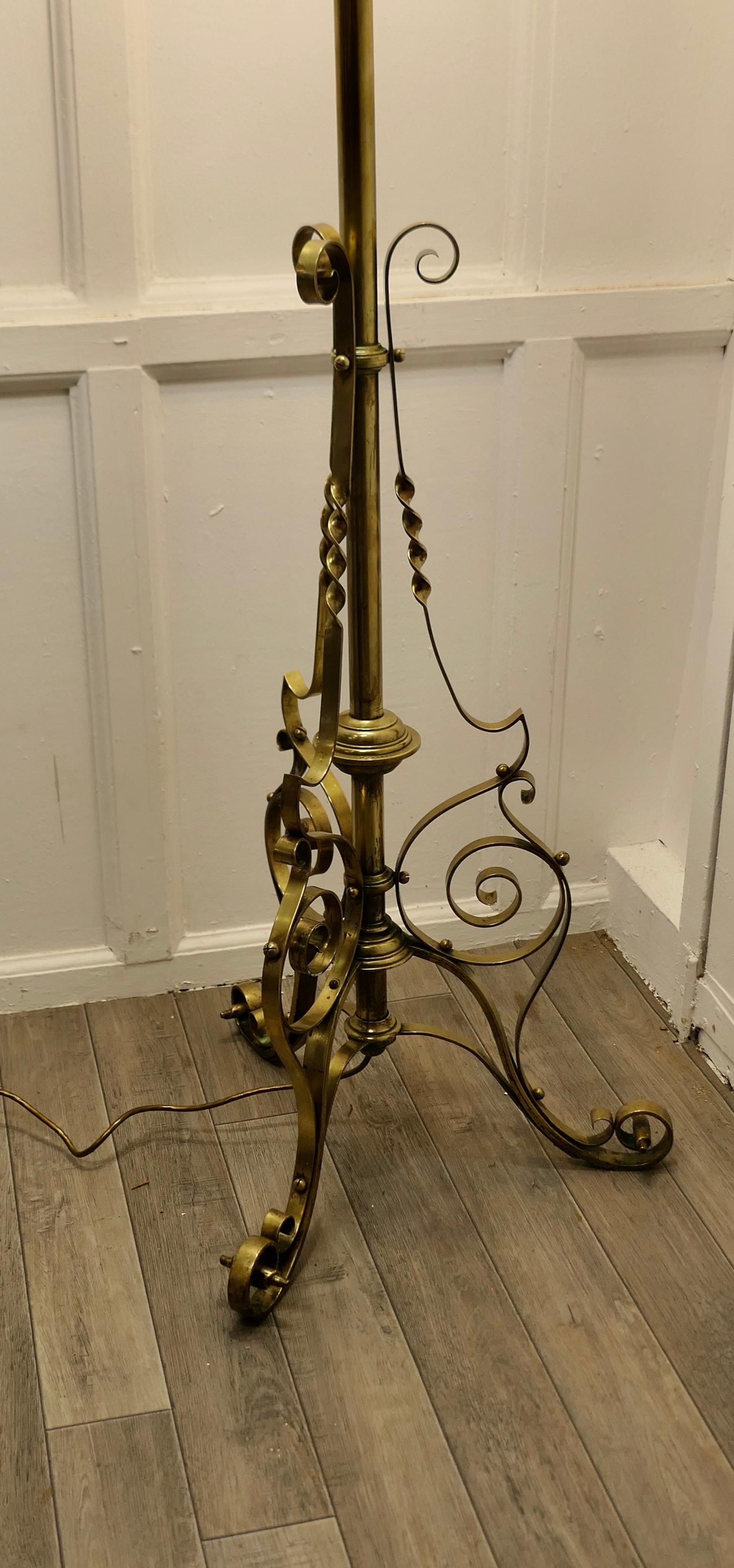 Late 19th Century Brass Adjustable Arts and Crafts Floor Lamp