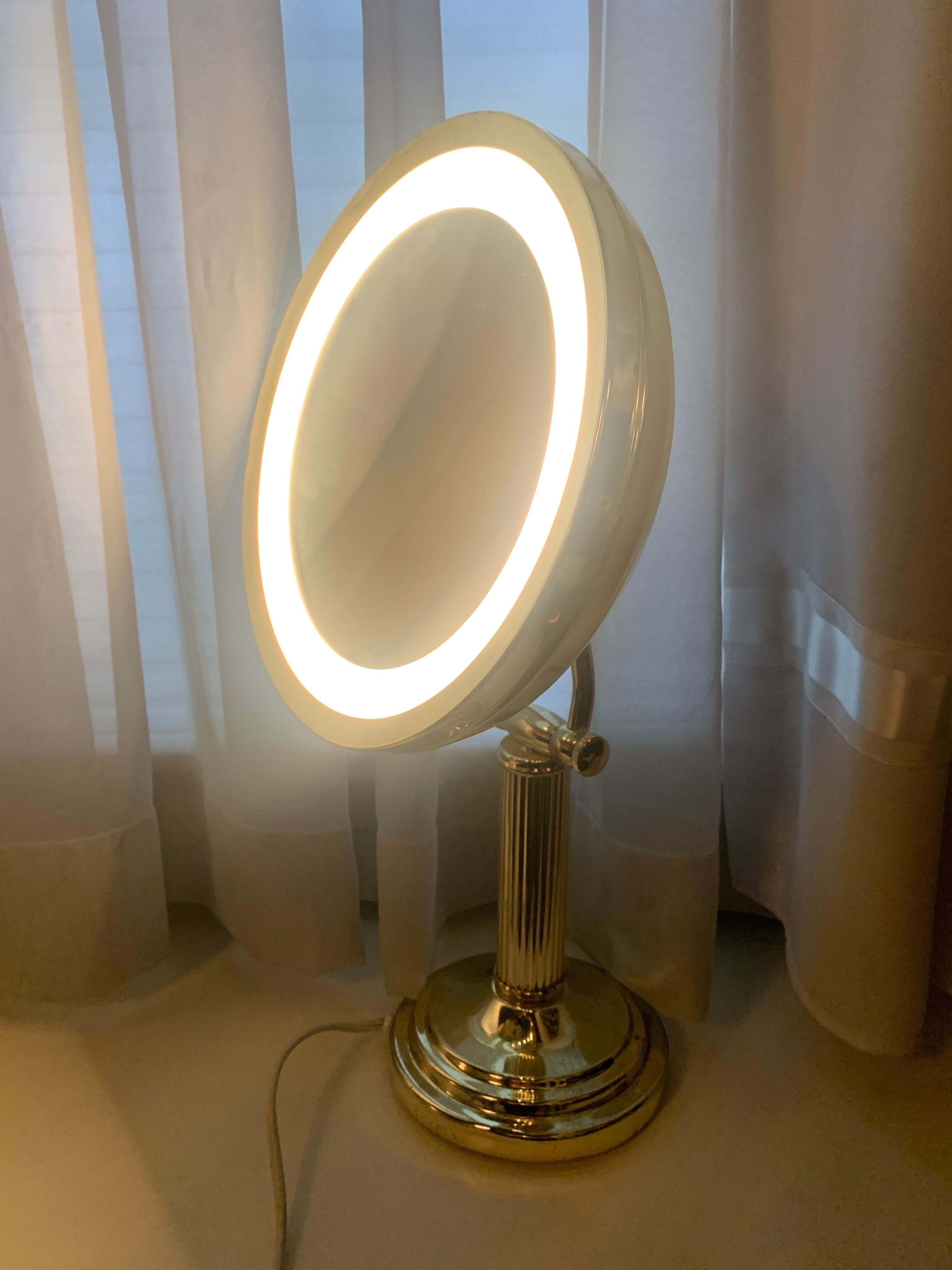 Brass Adjustable Magnified Lighted Vanity Table Mirror For Sale 3