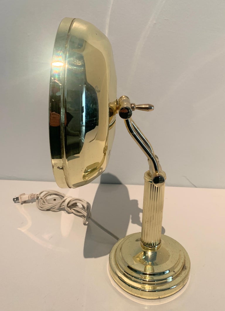Brass Adjustable Magnified Lighted Vanity Table Mirror For Sale at 1stDibs