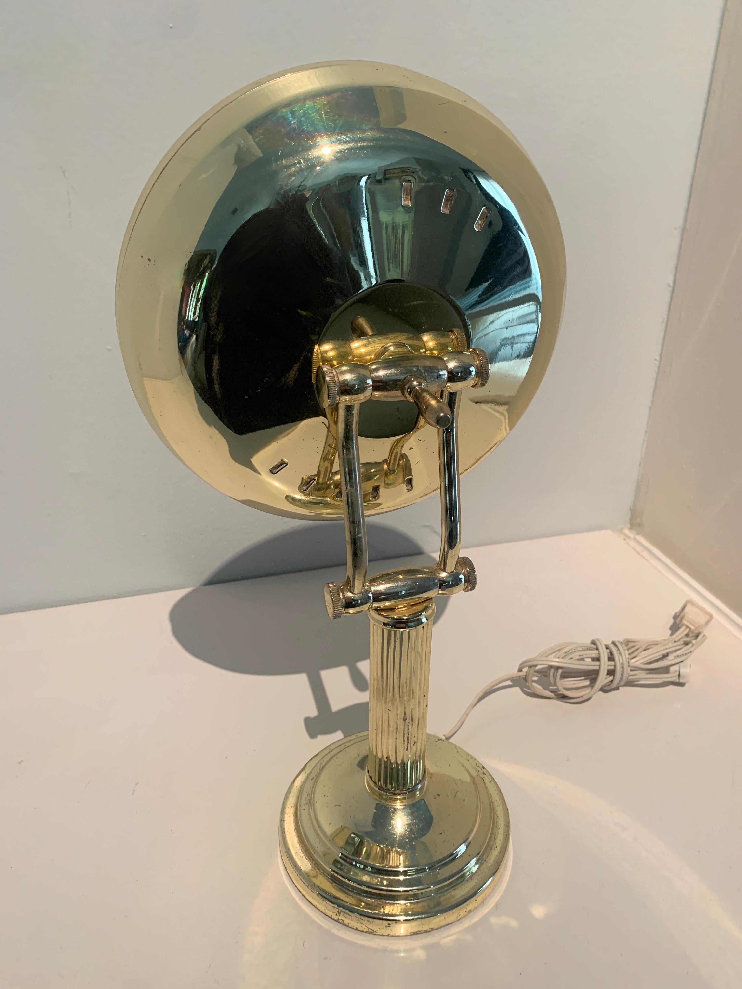 Mid-Century Modern Brass Adjustable Magnified Lighted Vanity Table Mirror For Sale