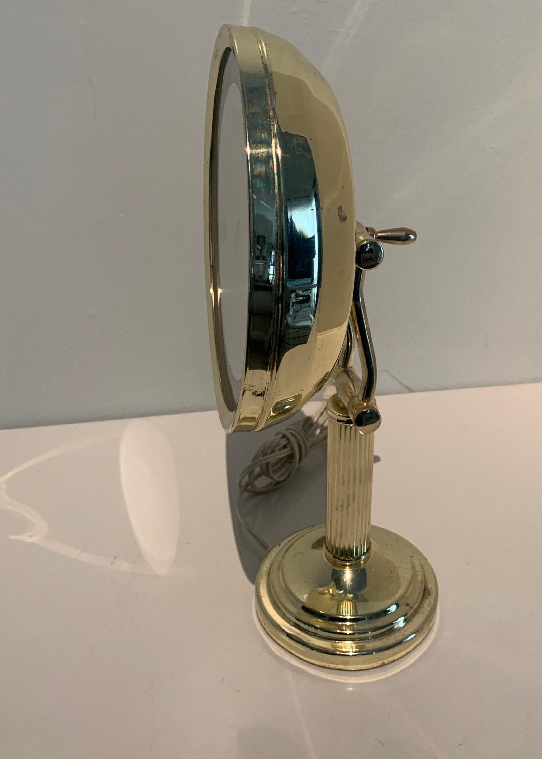 Polished Brass Adjustable Magnified Lighted Vanity Table Mirror For Sale