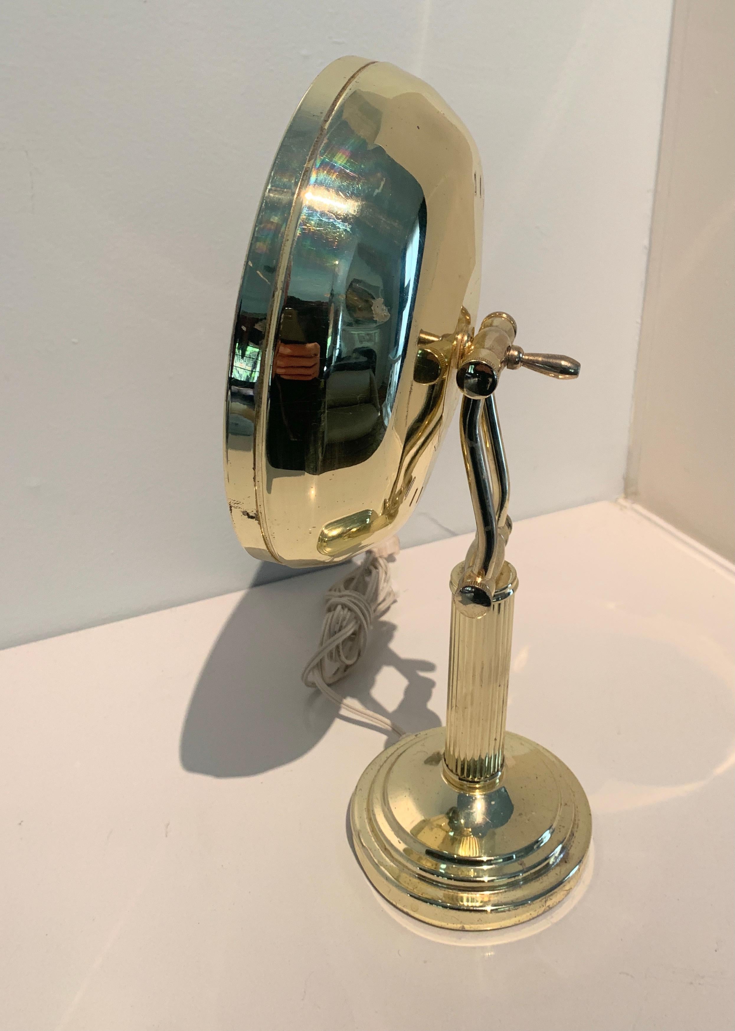 Brass Adjustable Magnified Lighted Vanity Table Mirror In Good Condition For Sale In Los Angeles, CA