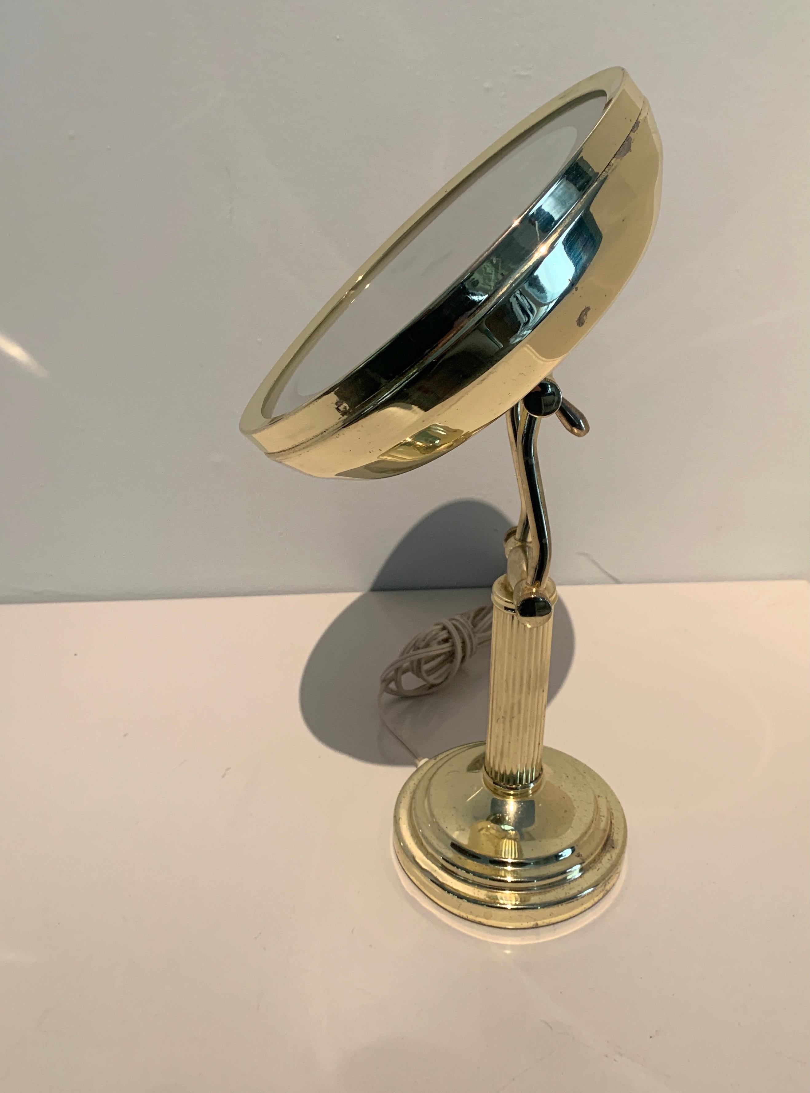20th Century Brass Adjustable Magnified Lighted Vanity Table Mirror For Sale