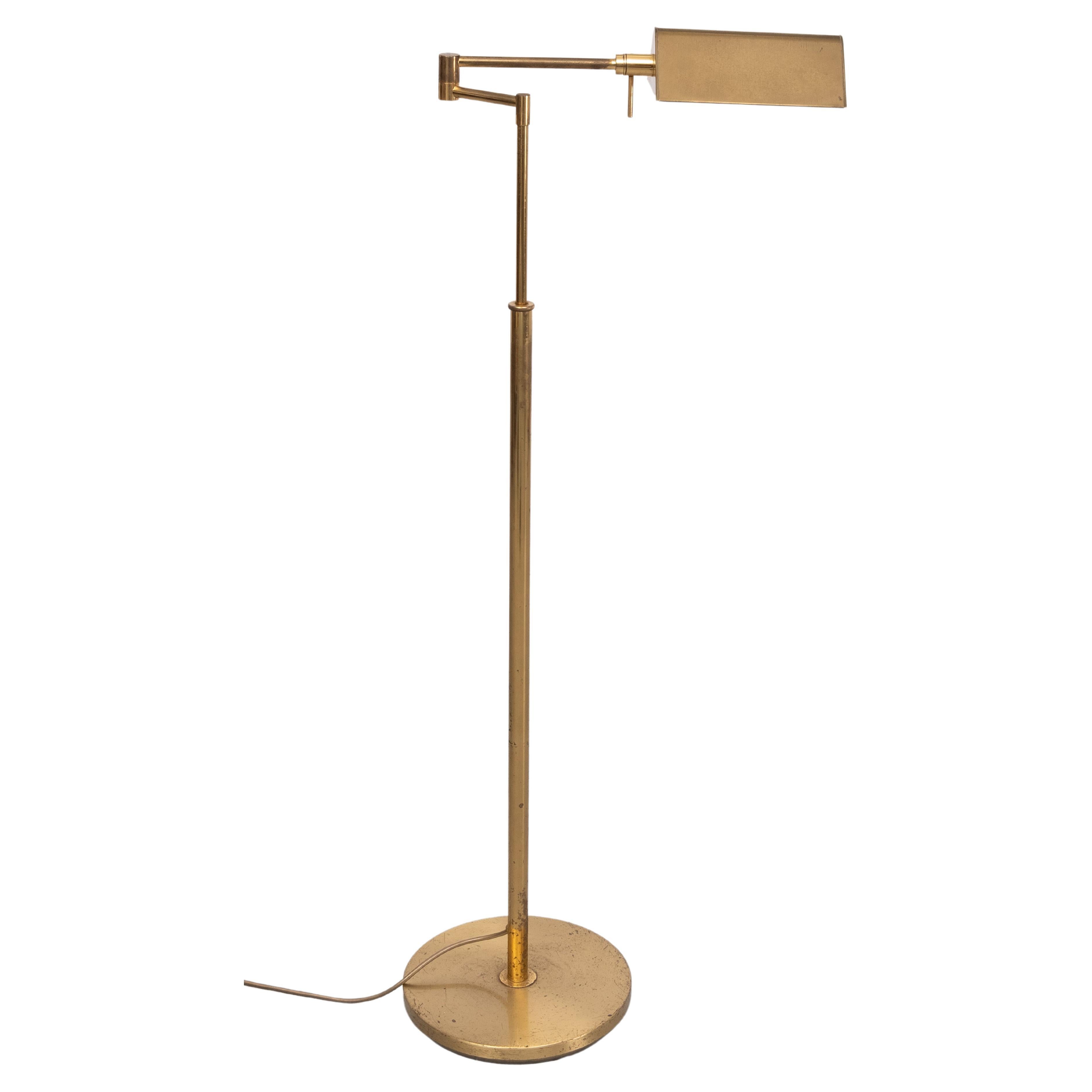 Brass adjustable swing arm floor lamp German 1970s  For Sale