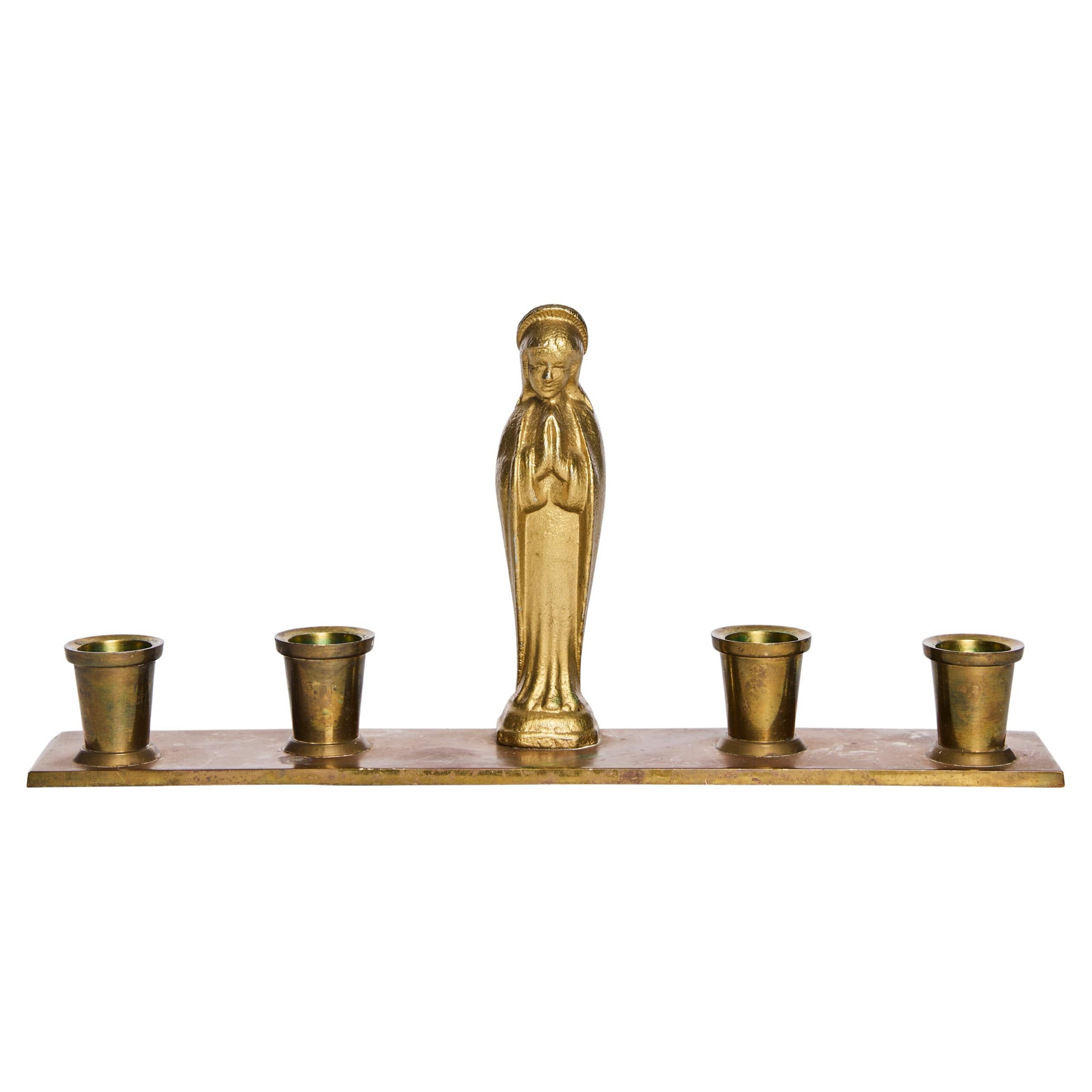 Candelabro dell'Avvento in ottone con figura di Madonna di Ystad-Metall, Svezia in vendita