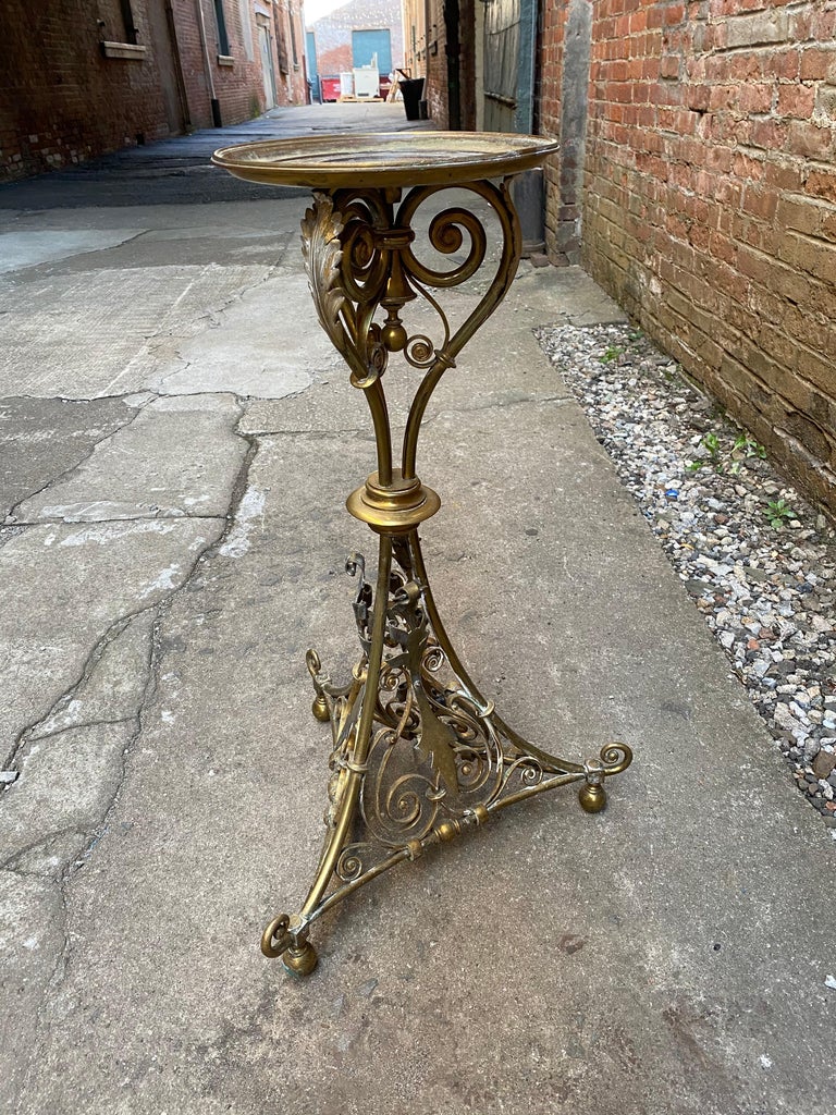 19th Century Brass Aesthetic Movement Scroll and Foliate Stand For Sale