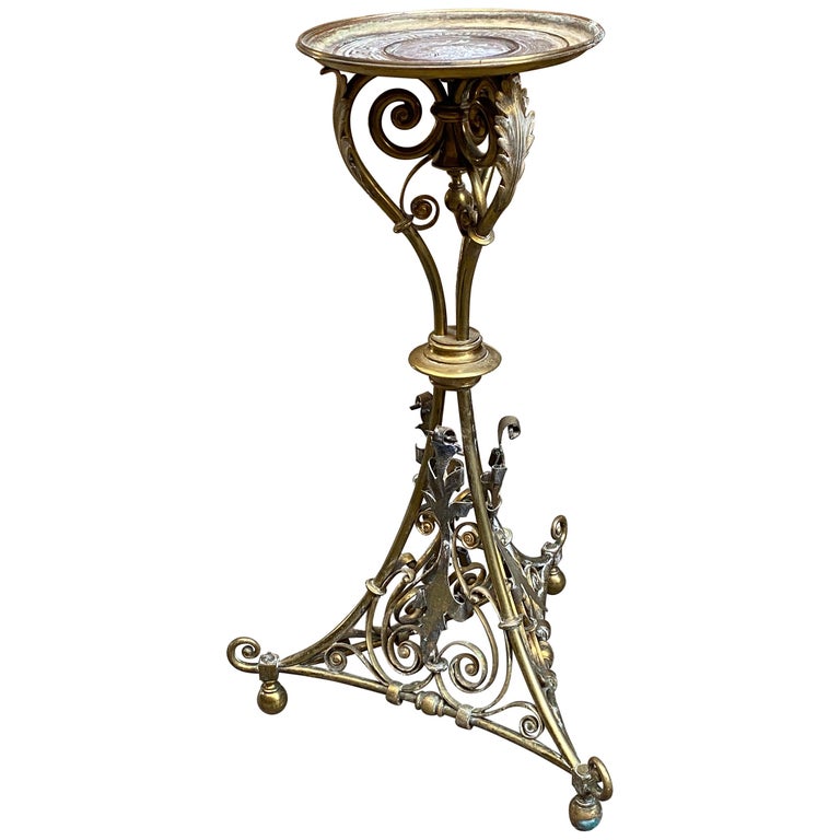 Brass Aesthetic Movement Scroll and Foliate Stand For Sale