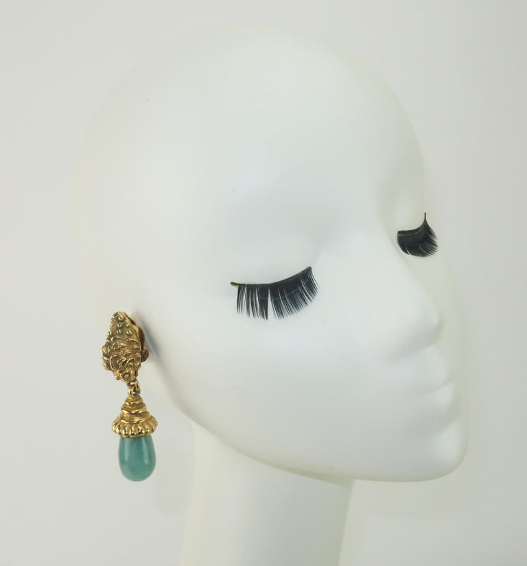 Brass and Agate Foo Dog Clip On Earrings, 1980’s For Sale at 1stDibs