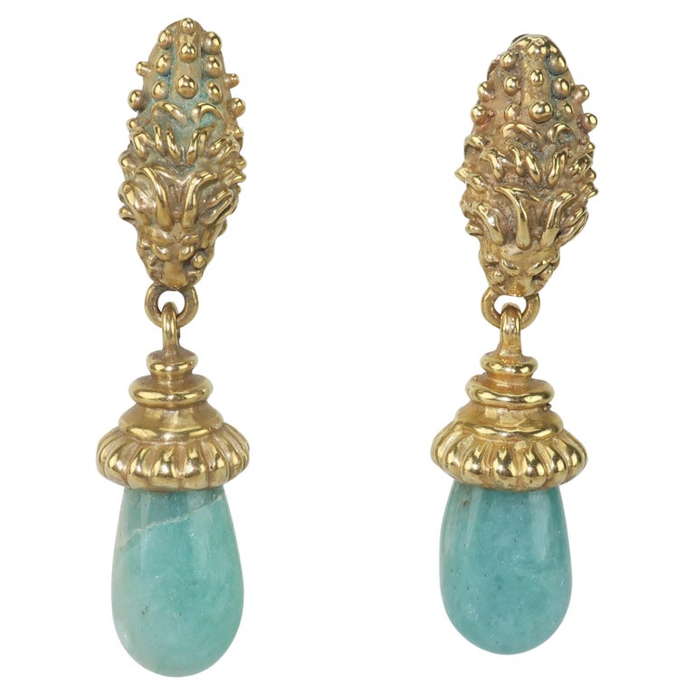 Brass and Agate Foo Dog Clip On Earrings, 1980’s For Sale at 1stDibs