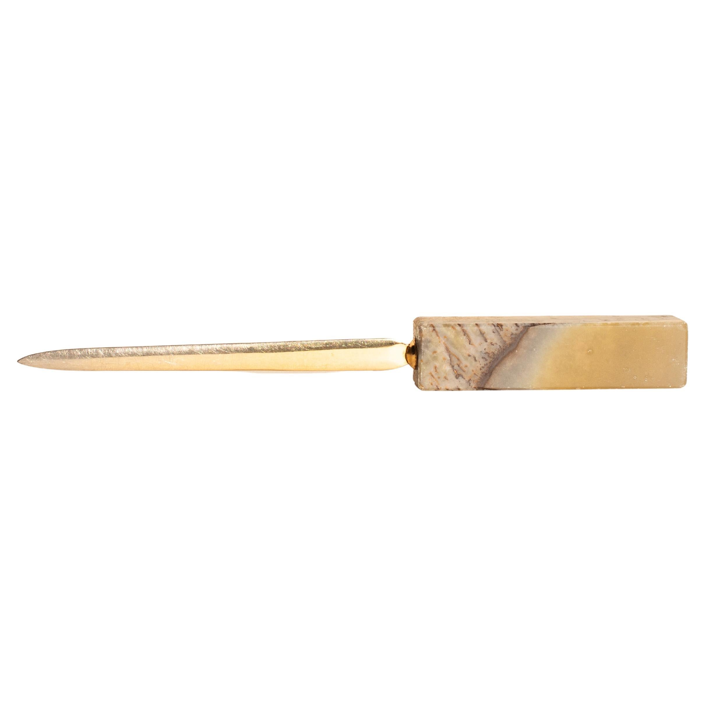 Brass & Agate Letter Opener - Minimal Chic Desk Accessory - France 1970s